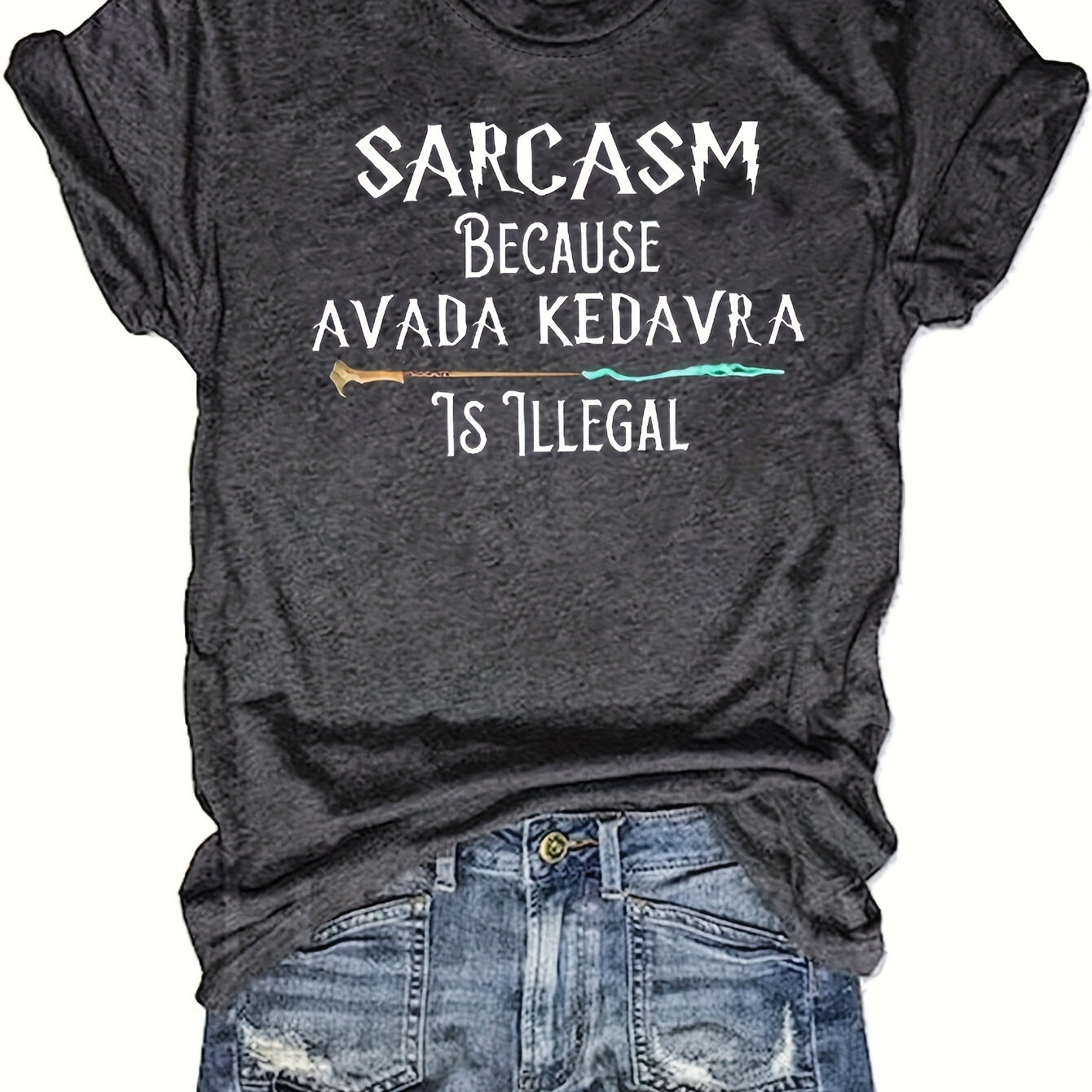 

Plus Size Sarcasm Print T-shirt, Casual Short Sleeve Crew Neck Top For Spring & Summer, Women's Plus Size Clothing