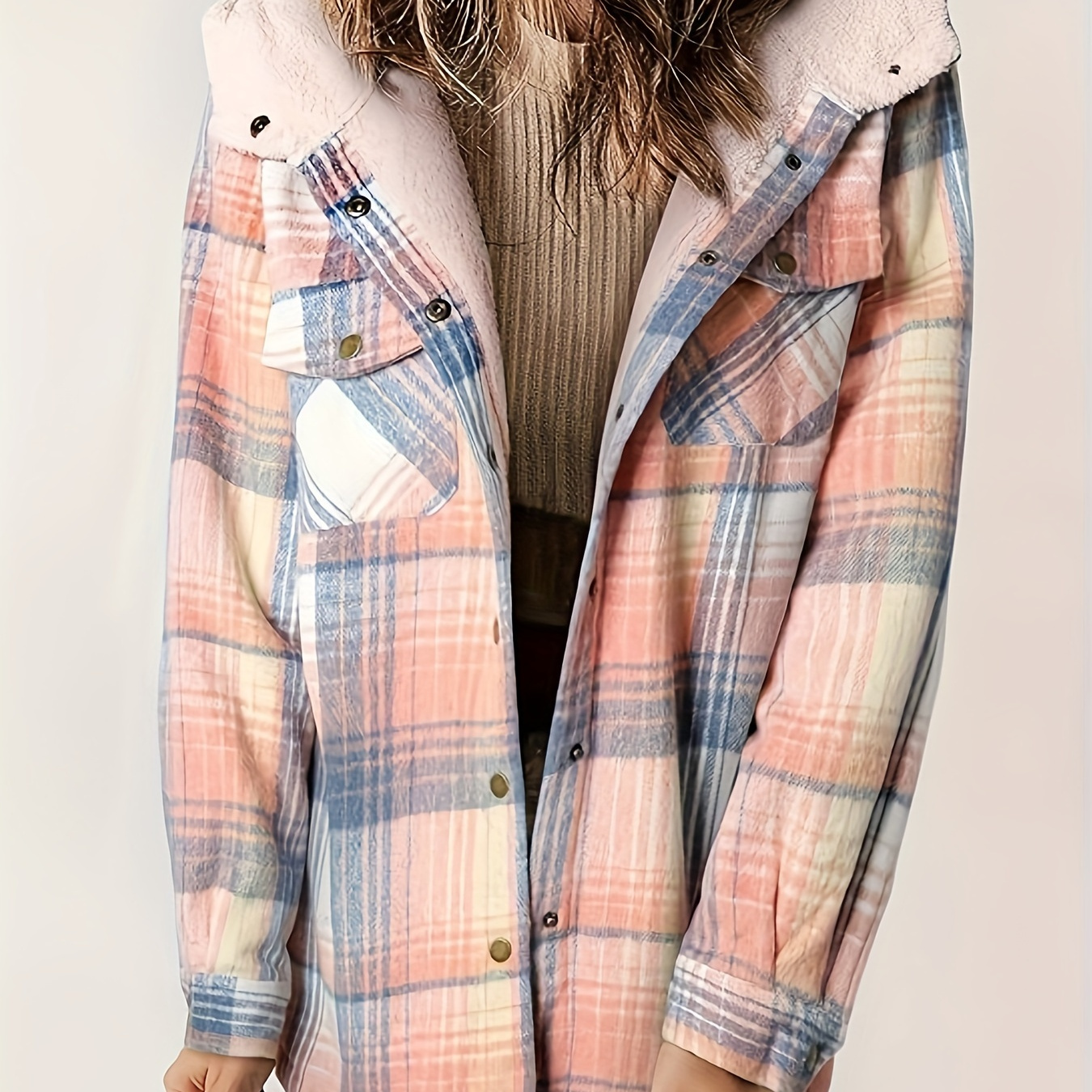 

Plaid Pattern Zip Up Jacket, Casual Hooded Long Sleeve Warm Outwear, Women's Clothing