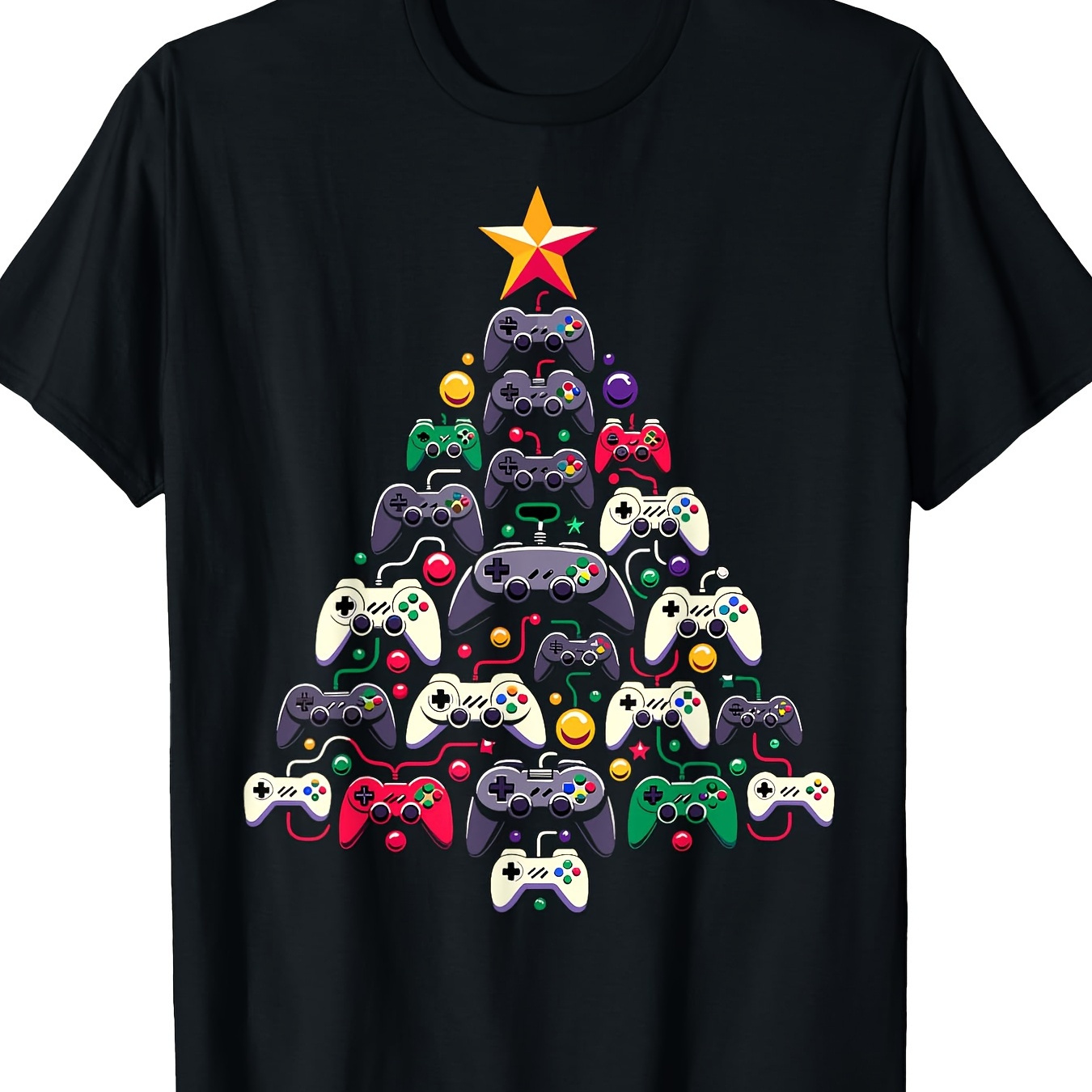 

Gaming Controllers Christmas Tree Funny Gamer Christmas T-shirt- 220g 100% Cotton