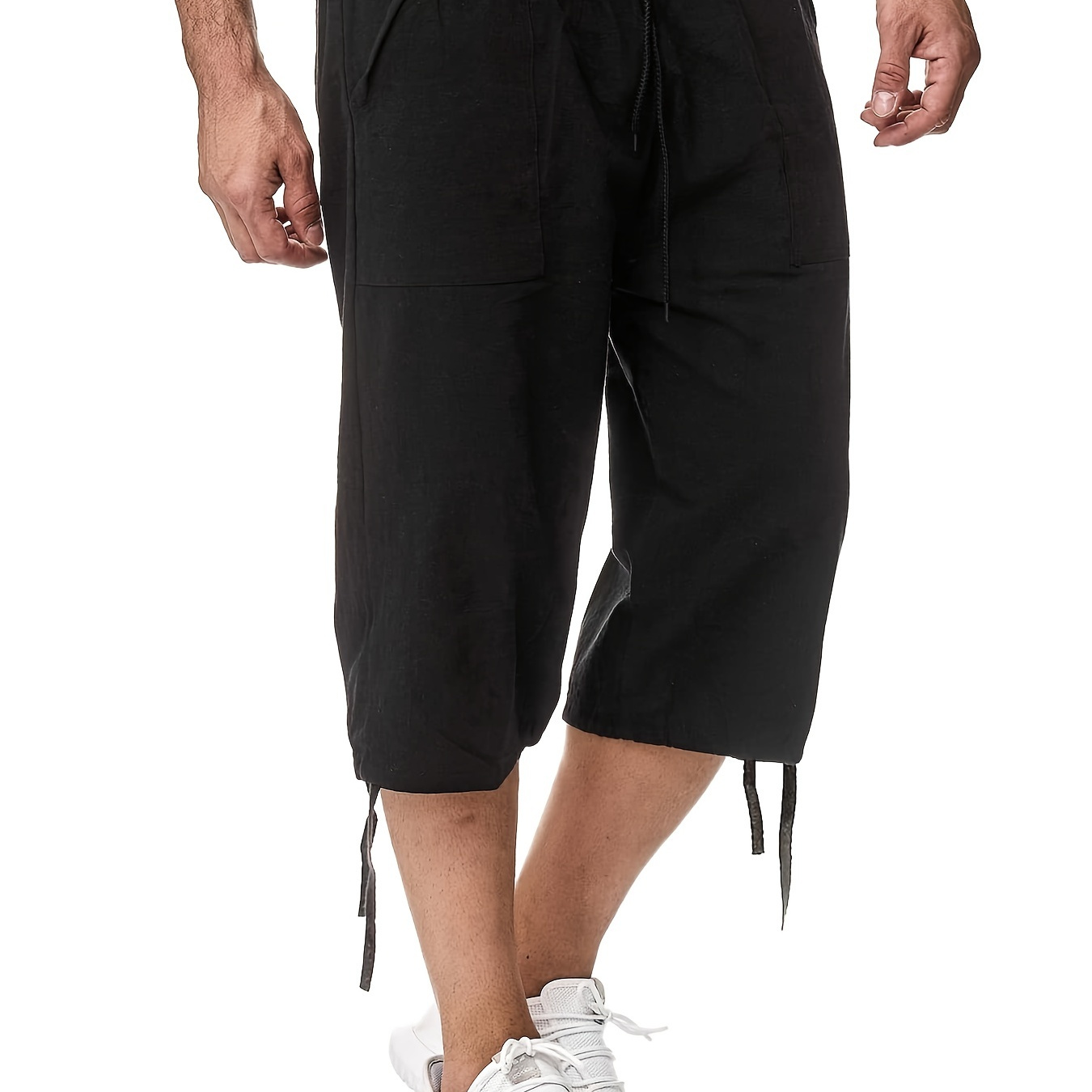 

Comfy Cropped Shorts, Men's Casual Solid Color Waist Drawstring Active Shorts For Summer Fitness