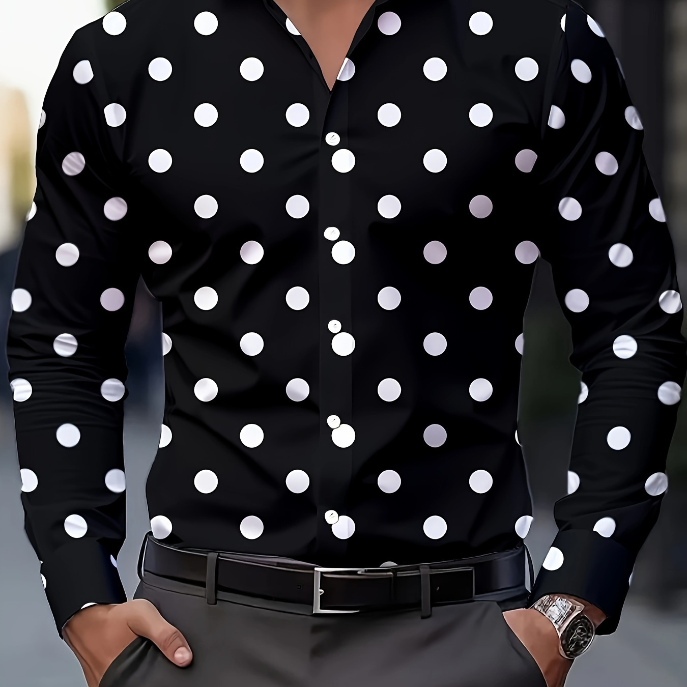 

Men's Casual Polka Shirt, 100% Polyester, Lapel Collar, Non-stretch Fabric, Regular Fit, Woven, Button , For Spring/fall, Casual Latest Design Collar Shirts