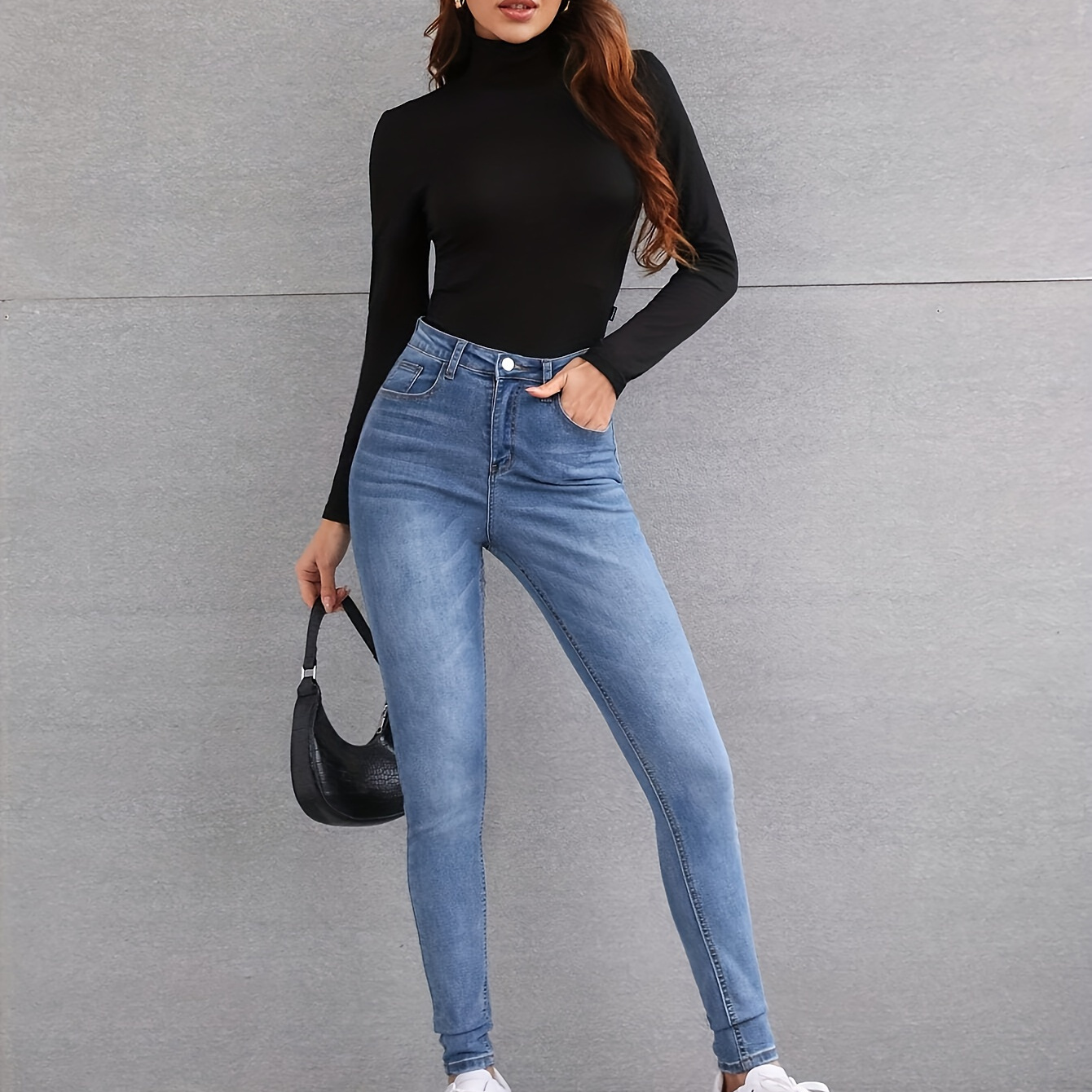 damens eleganter schwarzer rollkragenpullover weicher Temu Germany