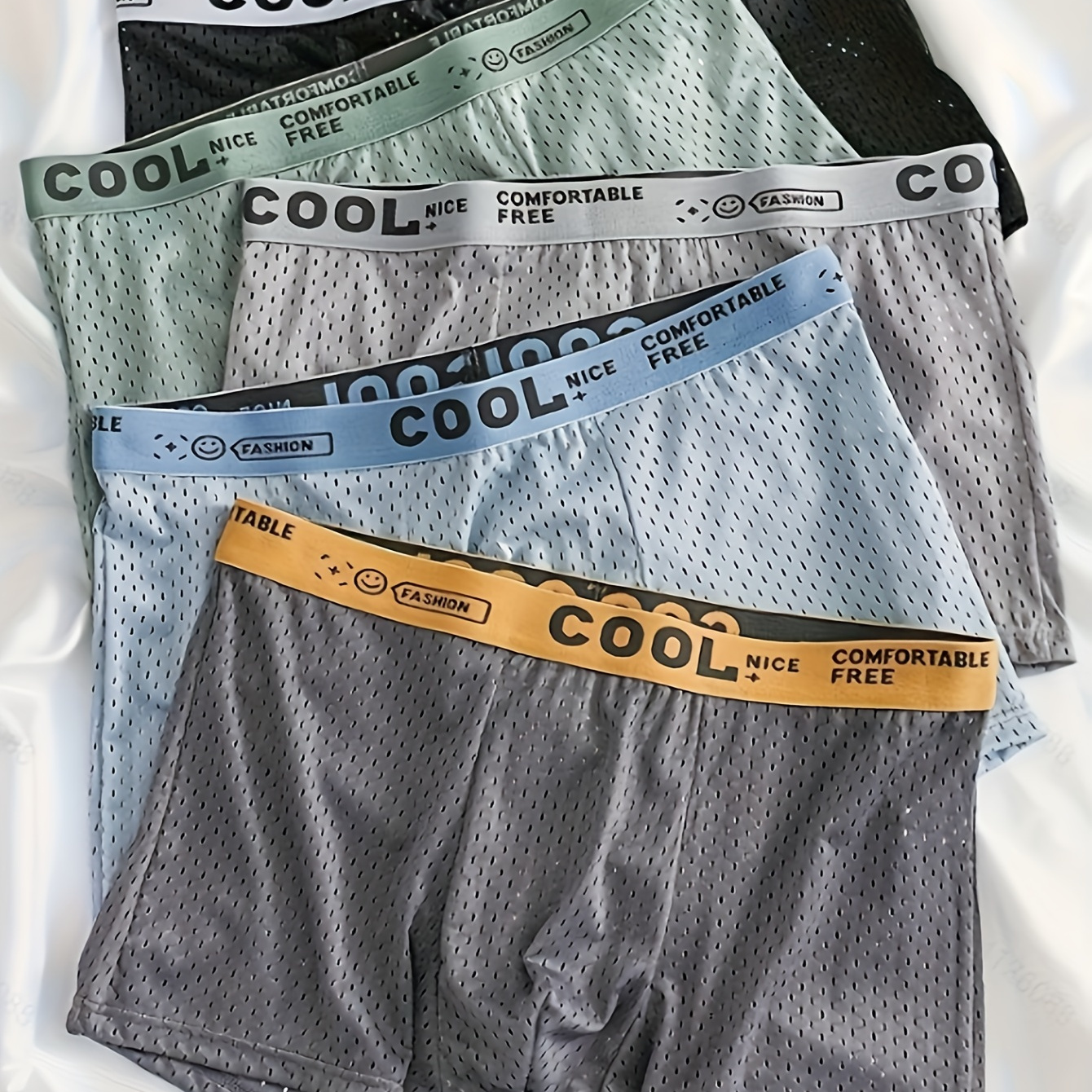 

5pcs Men's Mesh Breathable Boxer Briefs, Fashionable Underwear With Elastic Waistband, Quick-dry Comfortable Fashion Underpants For Men