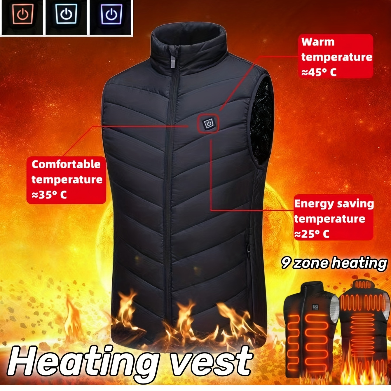 

Winter Intelligent Heating Vest For Men And Women Warm Heating Suit Usb Electric Vest 9-zone Heating Adjustable Temperature