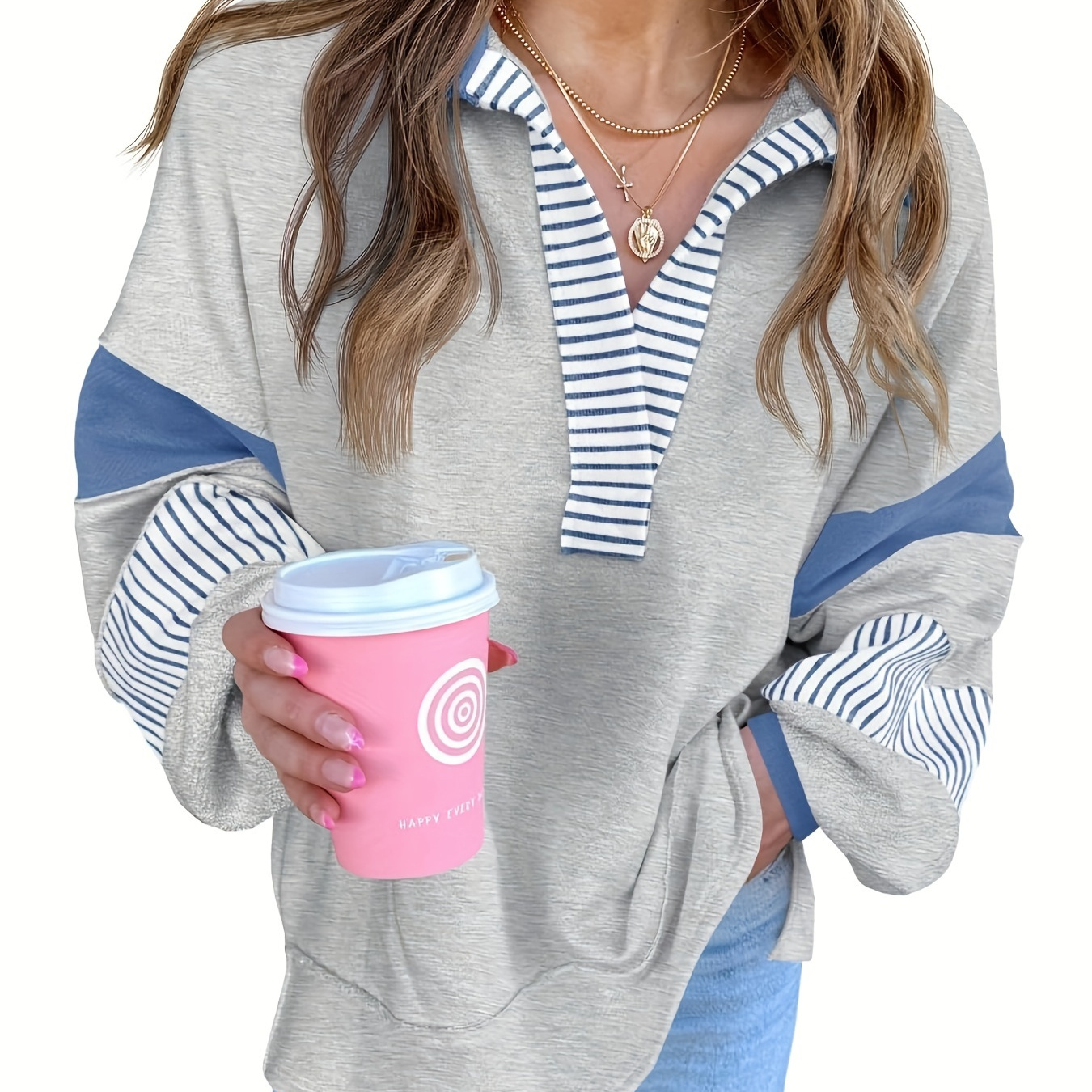

Women's Oversized Sweatshirt V Long Sleeve