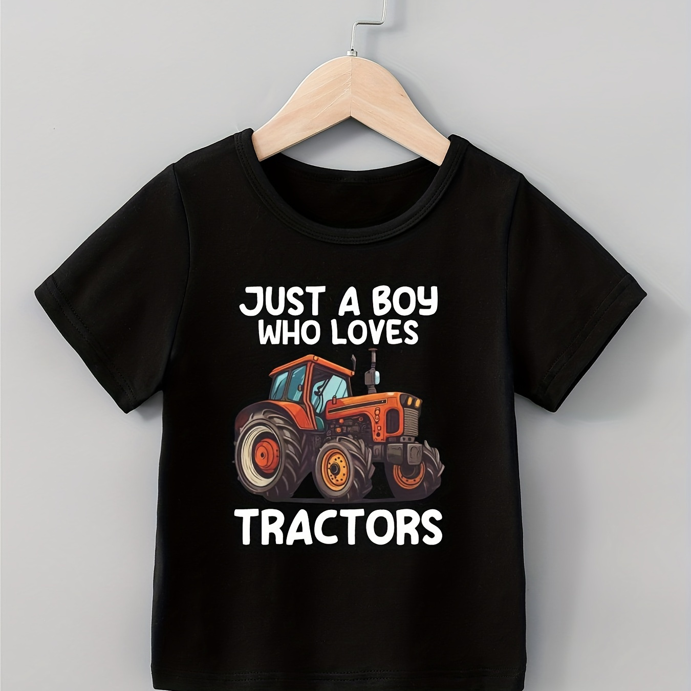 

Boys Creative T-shirt, Lightweight Comfy Short Sleeve Tops, Tractors Graphic Tees For Unisex Toddlers Summer, Kids Clothings