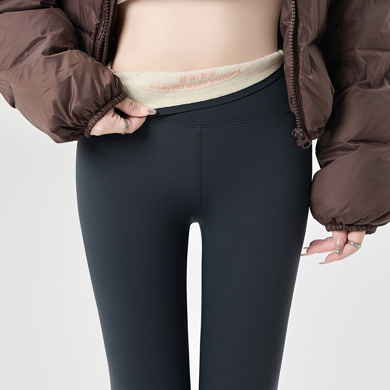 

Women's Luxe Fleece-lined Thermal Leggings - High Stretch, For Fall/winter, Solid Color