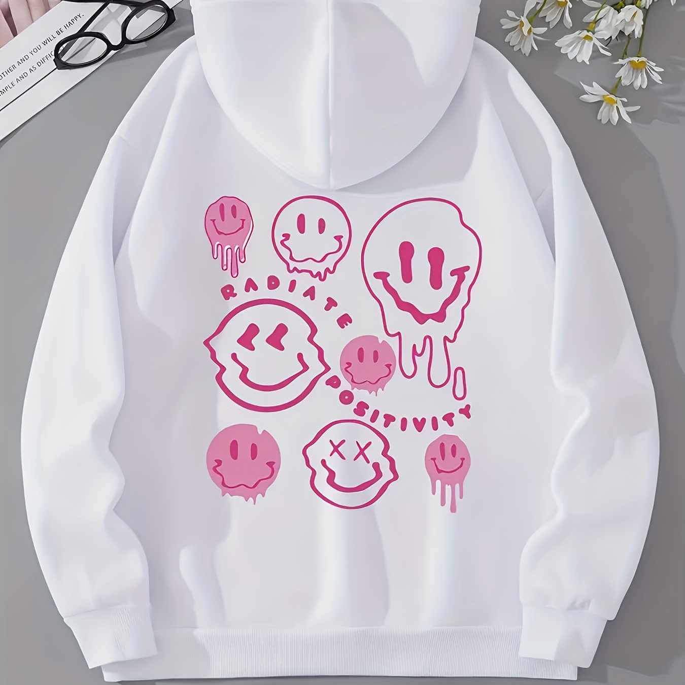 

Cartoon Face Print Hoodie, Drawstring Casual Hooded Sweatshirt For Winter & Fall, Women's Clothing