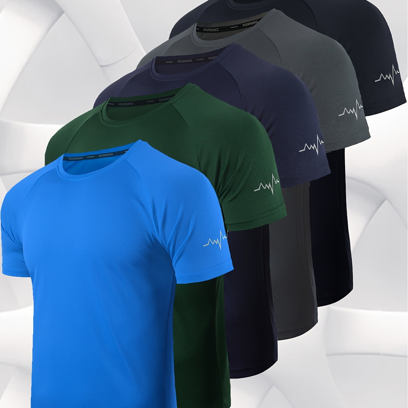 

5pcs Men's Athletic T-shirts, 100% Polyester Crew Neck Short Sleeve Knit Fabric, Breathable Moisture Wicking Solid Tees For Gym Workout & Casual Wear