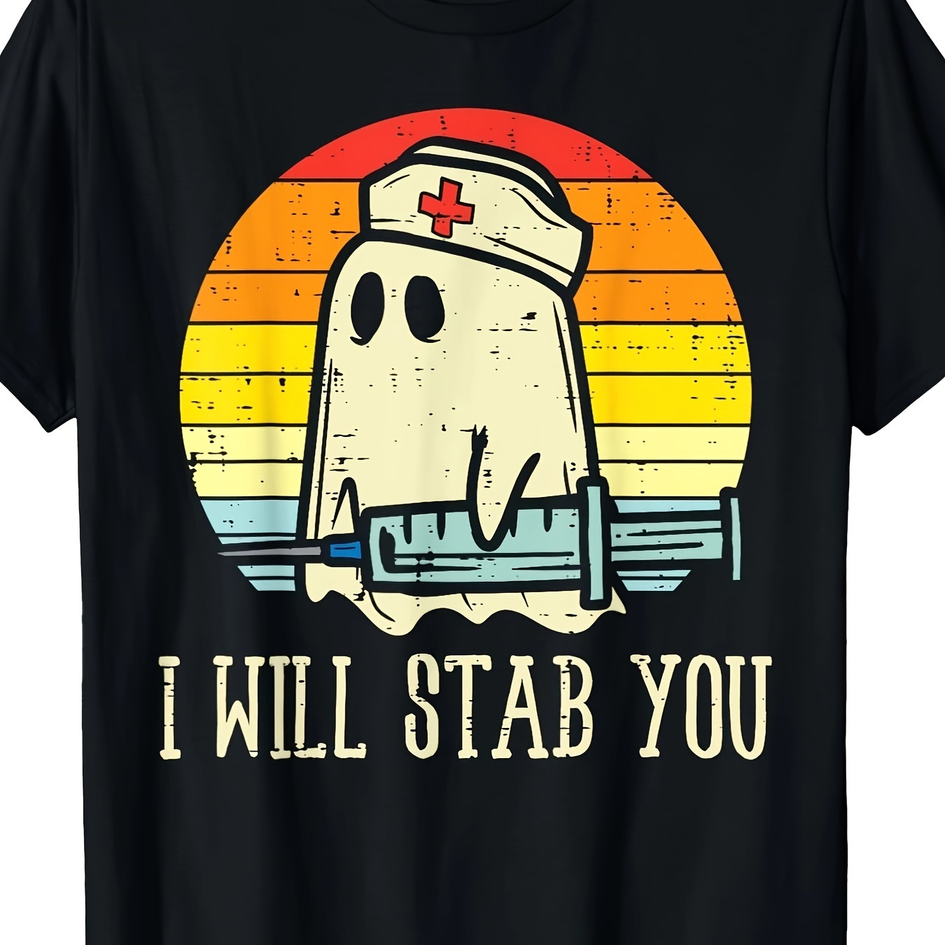 

Theme Nurse And I Will Stab You Letter Print, Men's Crew Neck And Short Sleeve T-shirt, Street Fashion Top For Summer