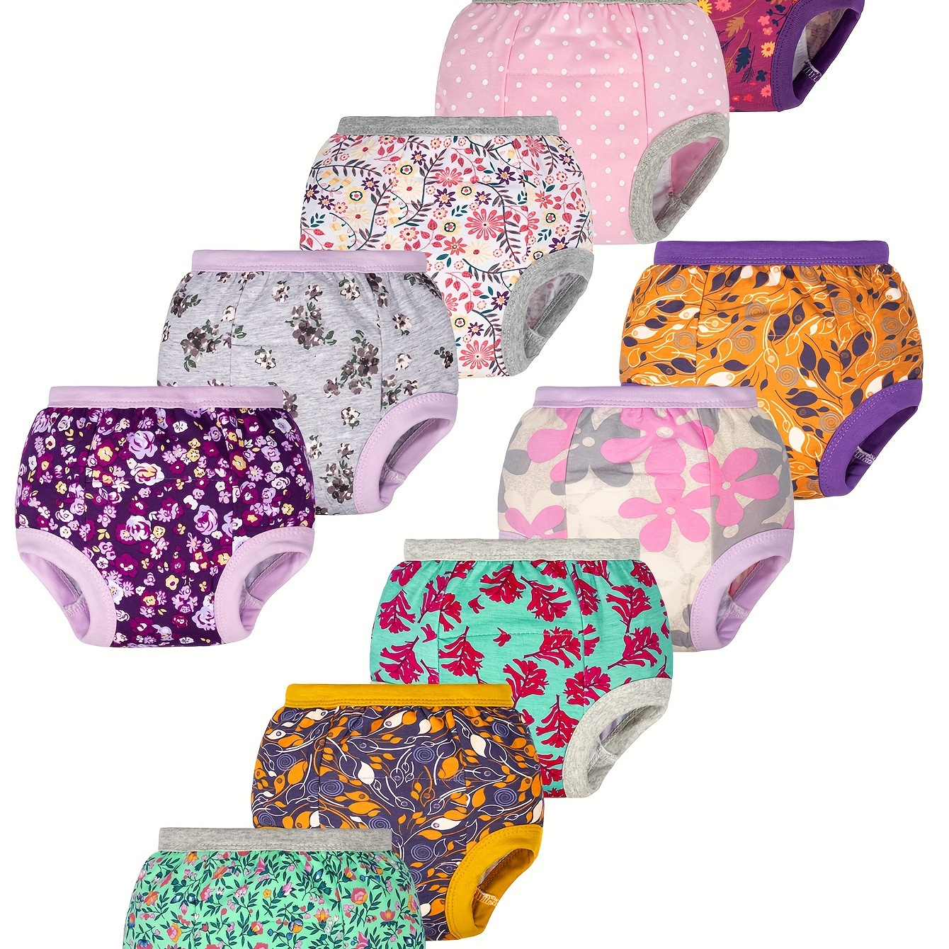 

Potty Training Underwear - 10 Pack, 100% Cotton Absorbent Toddler Pee Pants For Girls