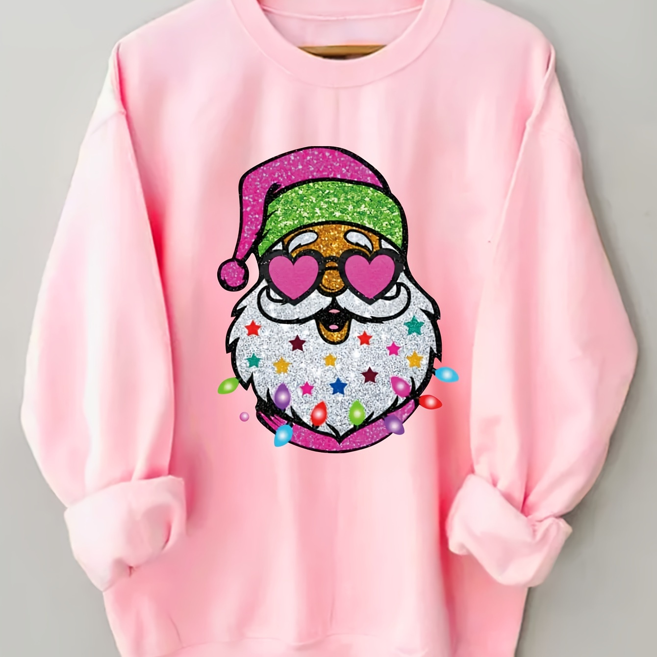 

Christmas Santa Claus Print Sweatshirt, Casual Long Sleeve Crew Neck Sweatshirt, Women's Clothing