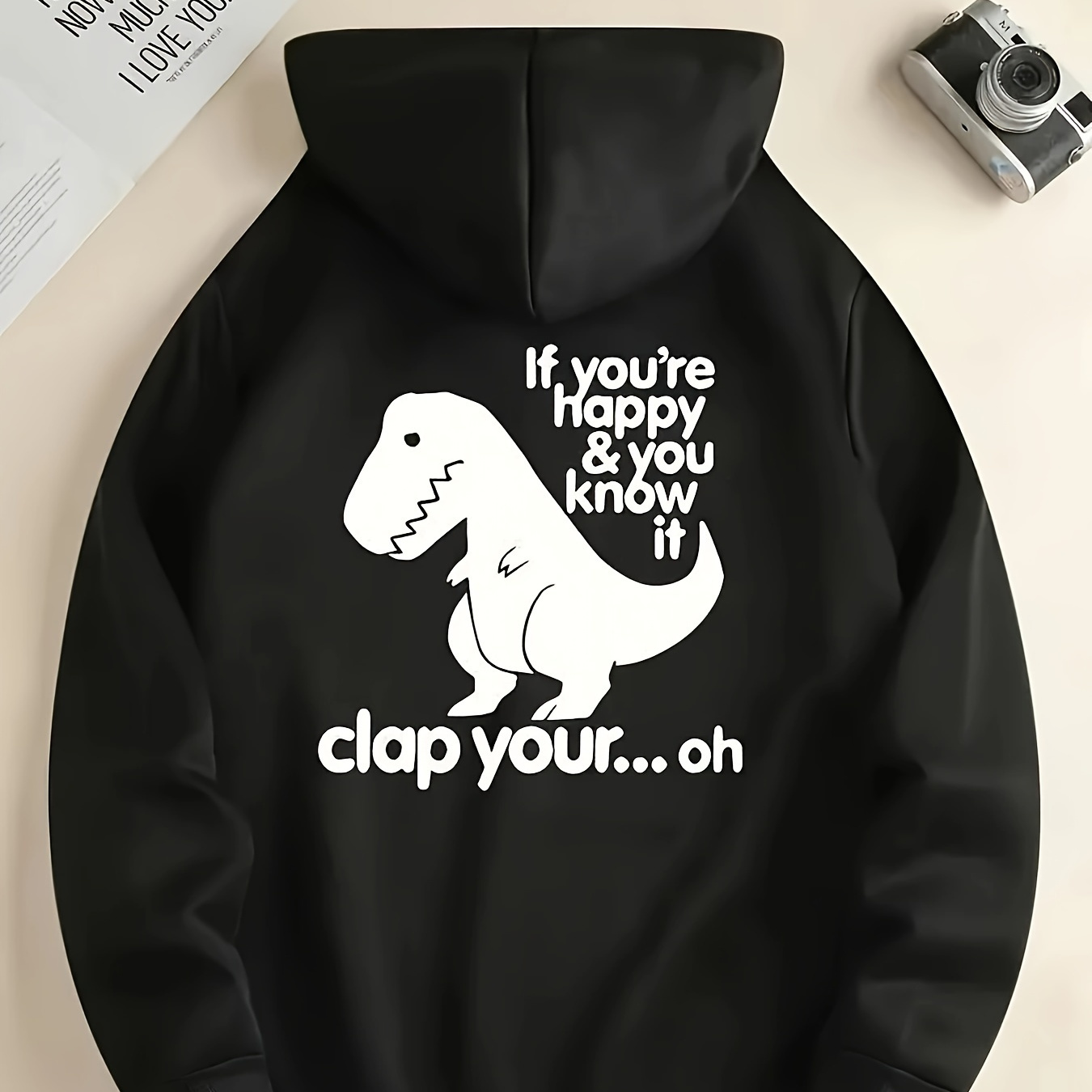 

Casual Dinosaur Print Hoodie With Kangaroo Pocket, 100% Polyester Knit Fabric, Long Sleeve Pullover For Fall/winter – Alphabet Pattern With Humorous , Hooded Sweatshirt