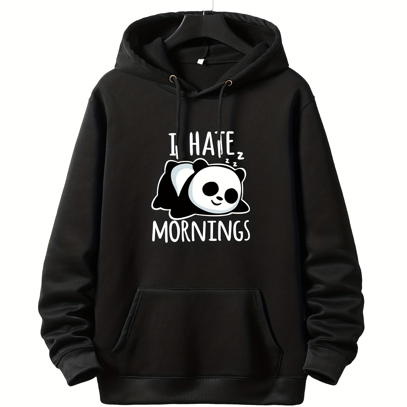 

Plus Size Men's "i Hate Morning" Pullover Drawstring Hoodie, Oversized Loose Clothing For Big And Tall Guys