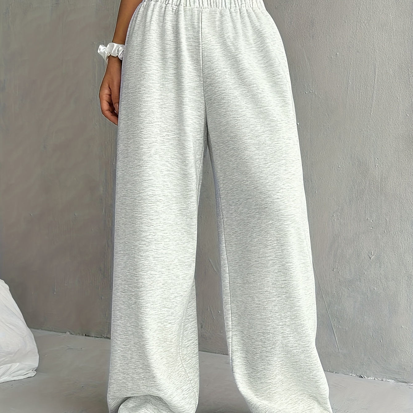 

Solid Color Straight Leg Sweatpants, Casual Waist Pants For Fall & Winter, Women's Clothing