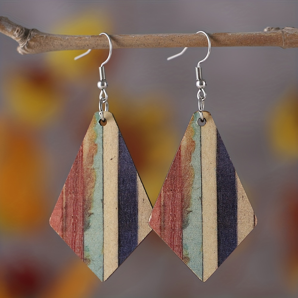 

Western Style Striped Drop Earrings Ladies Double-sided Hook Earrings Vintage Style