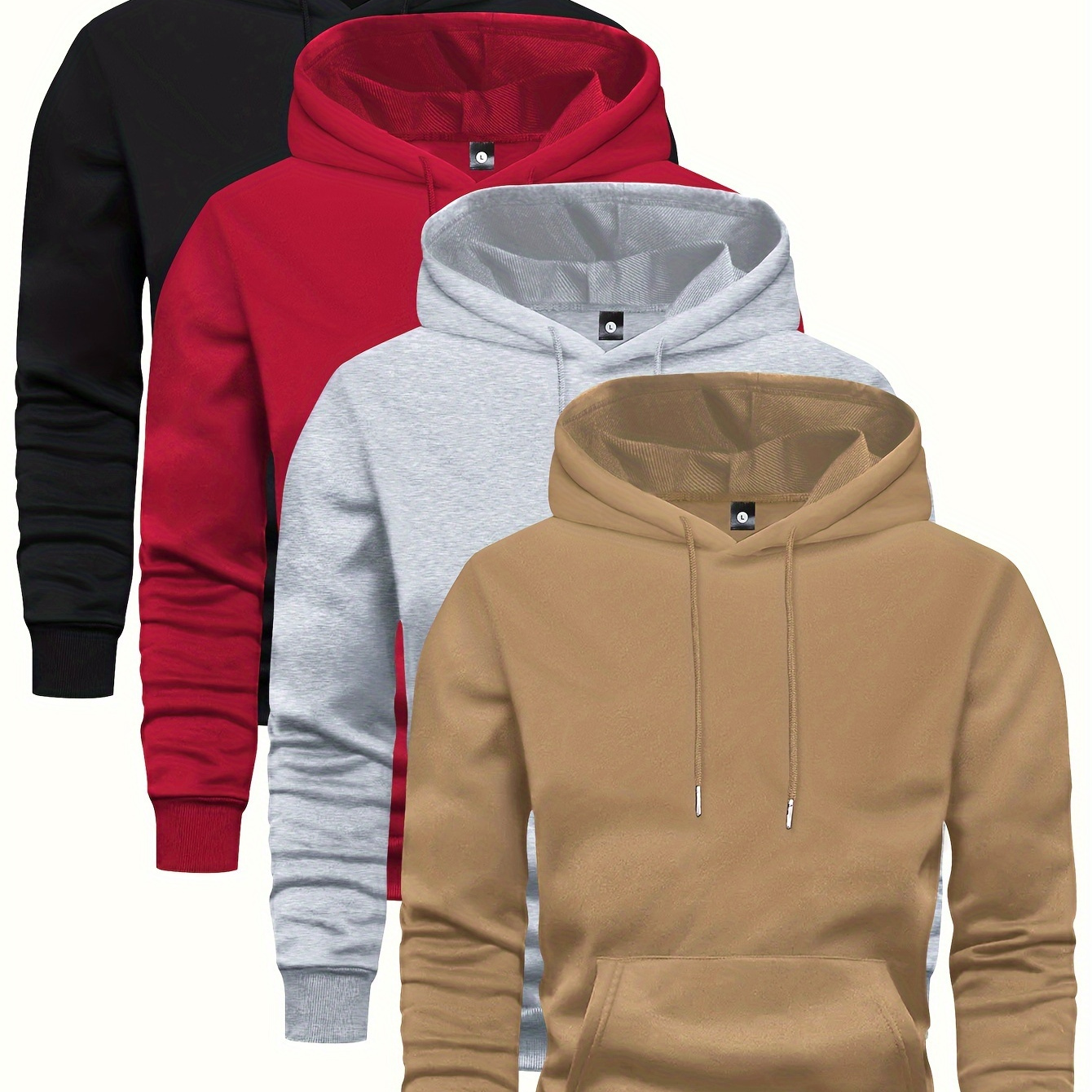 

4 Pcs Men's Solid Hoodie With Kangaroo Pocket, Casual Long Sleeve Hooded Sweatshirt For Outdoor