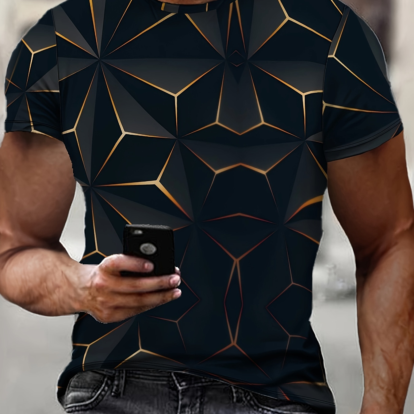 

Men's Geometric Graphic Print T-shirt, Casual Short Sleeve Crew Neck Tee, Men's Clothing For Outdoor