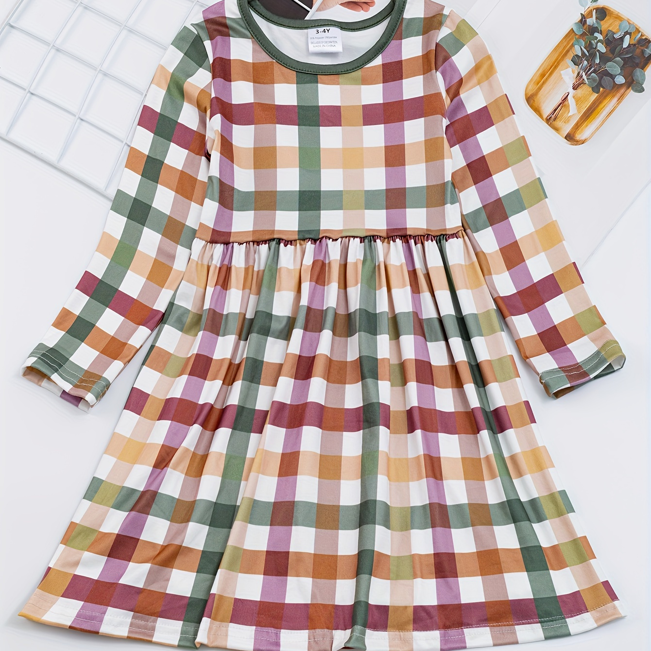 

Girls Casual Plaid Long Sleeve Dress Kids Clothes Autumn Party Spring