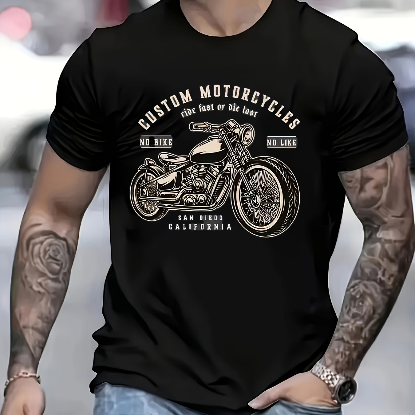 

Vintage Comic Motorcycle Print Men's Casual Short Sleeve Crew Neck T-shirt, Summer Outdoor