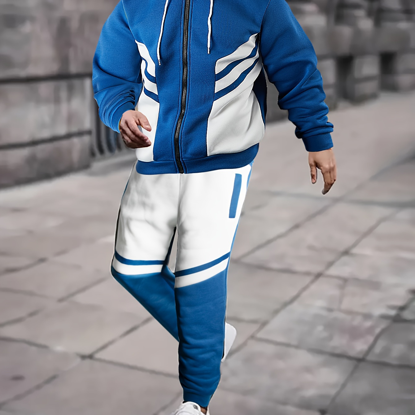 

2pcs Men's Color Blocking Long Sleeve Hoodie + Sweatpants Set, Casual Trendy Co-ord Set For Autumn And Winter