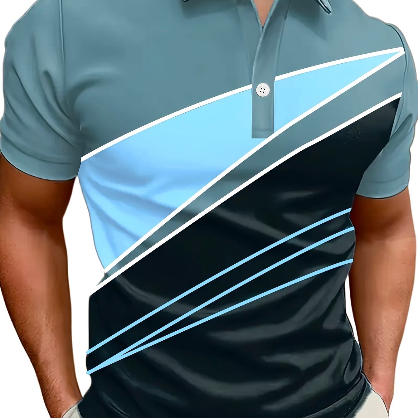 

Men's Geometric Graphic Print Golf Shirt, Casual Short Sleeve Shirt For Summer Outdoor