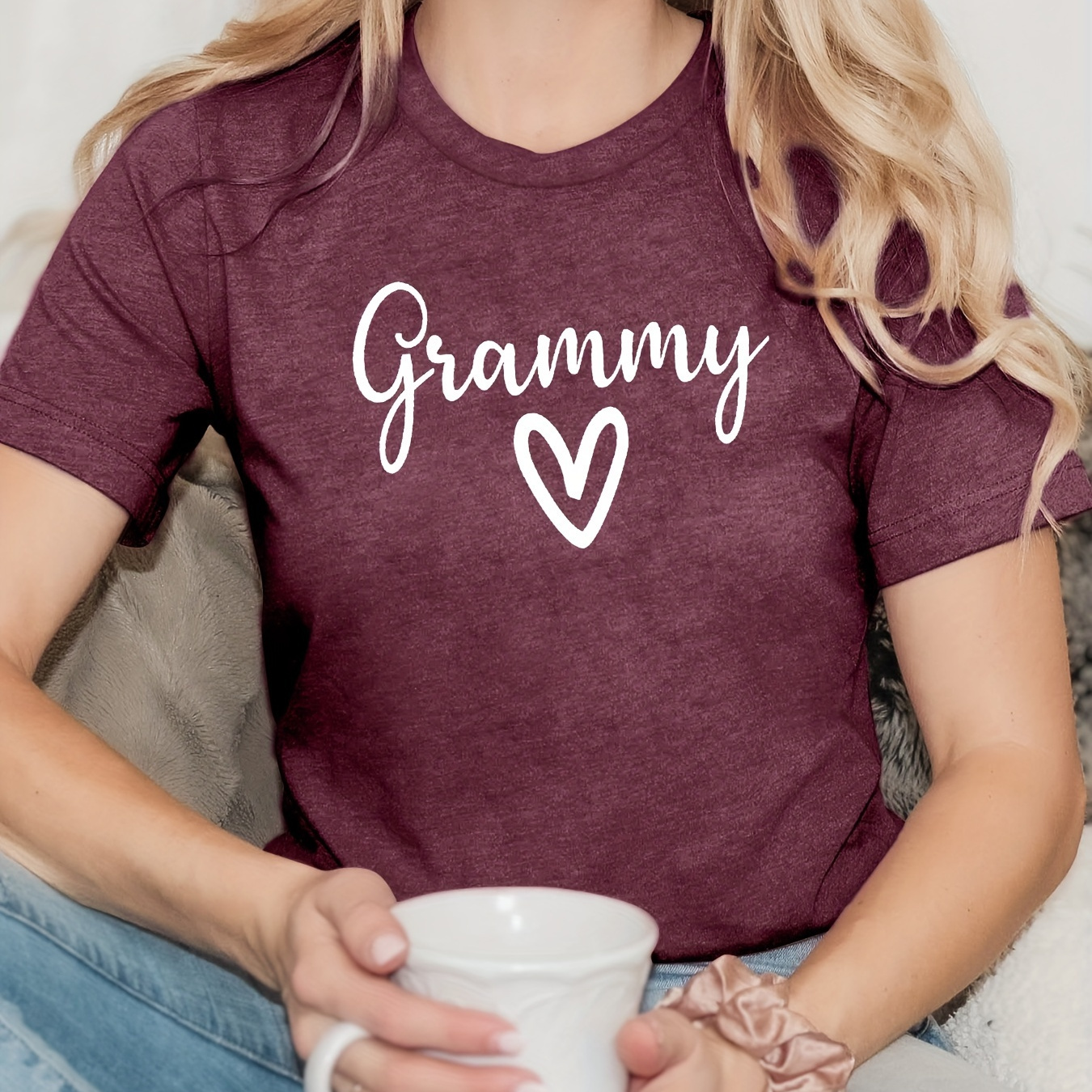 

Grammy Print Crew Neck T-shirt, Short Sleeve Casual Top For Summer & Spring, Women's Clothing