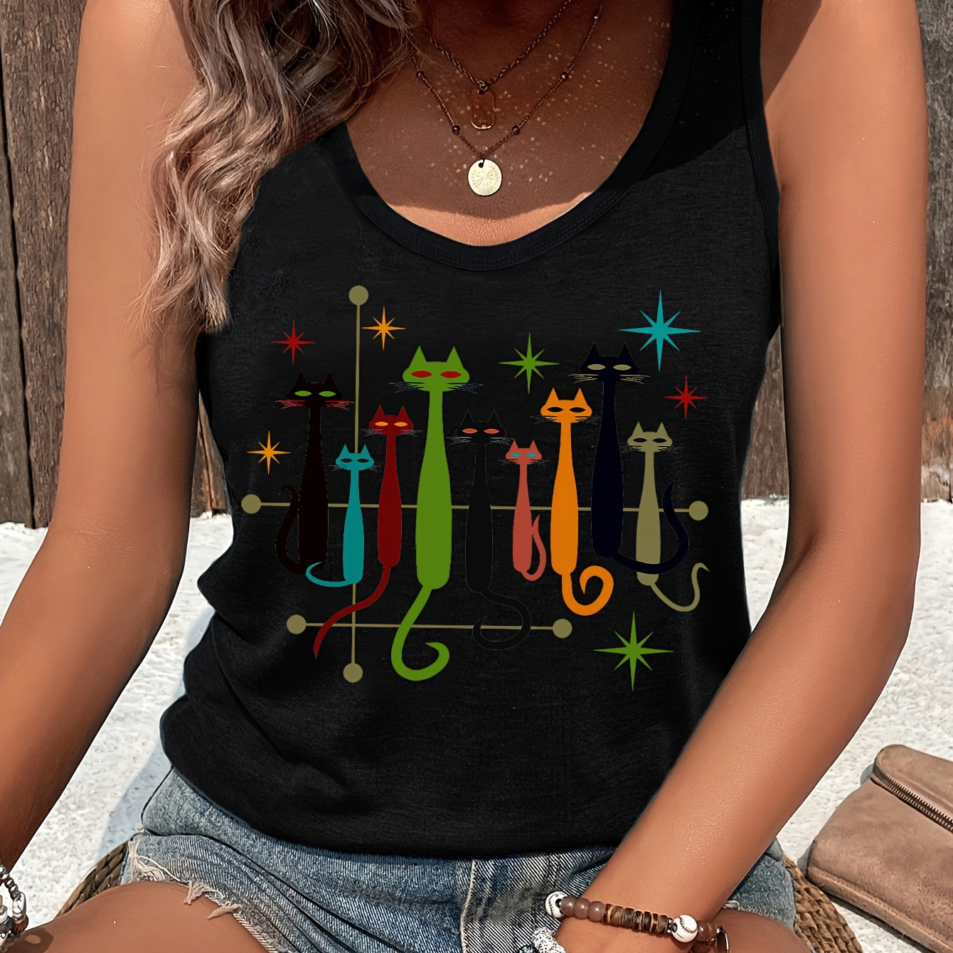 

Letter Print Tank Top, Sleeveless Casual Top For Summer & Spring, Women's Clothing