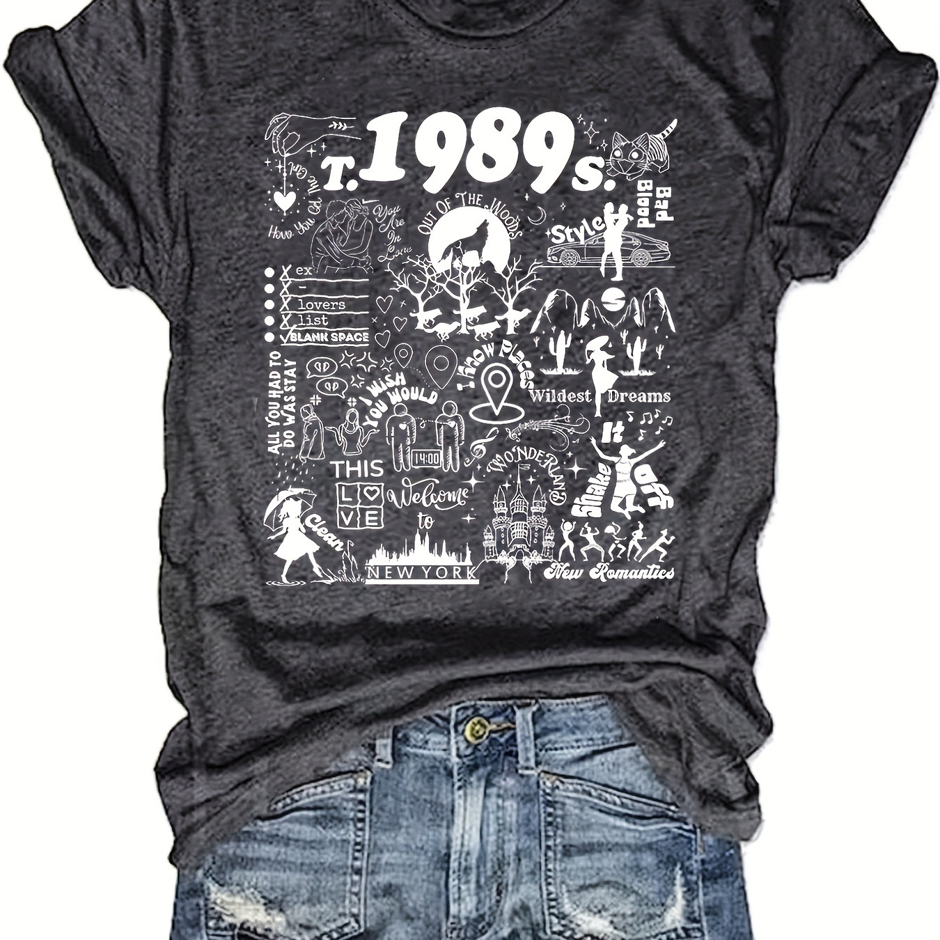 

1989 Print Short Sleeve T-shirt, Casual Crew Neck Top For Spring & Summer, Women's Clothing