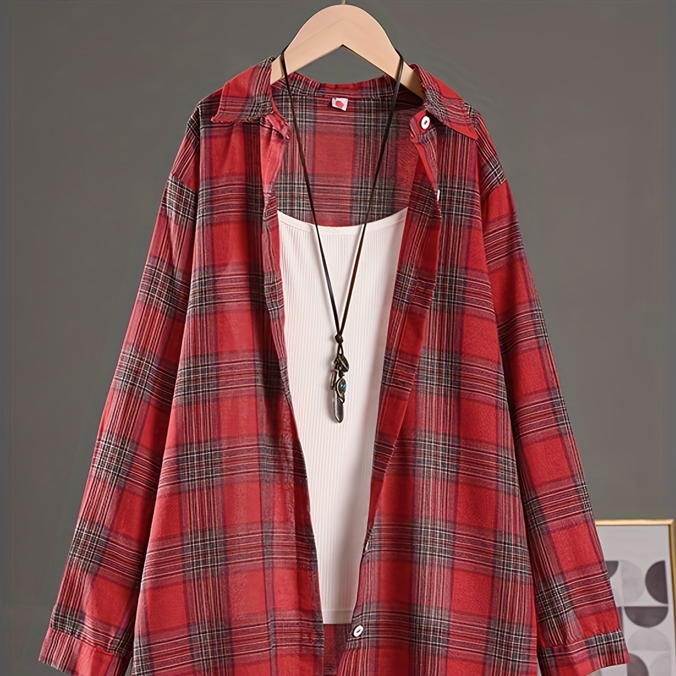 

Plaid Print Polo Collar Shirt, Casual Long Sleeve Shirt For Spring & Fall, Women's Clothing