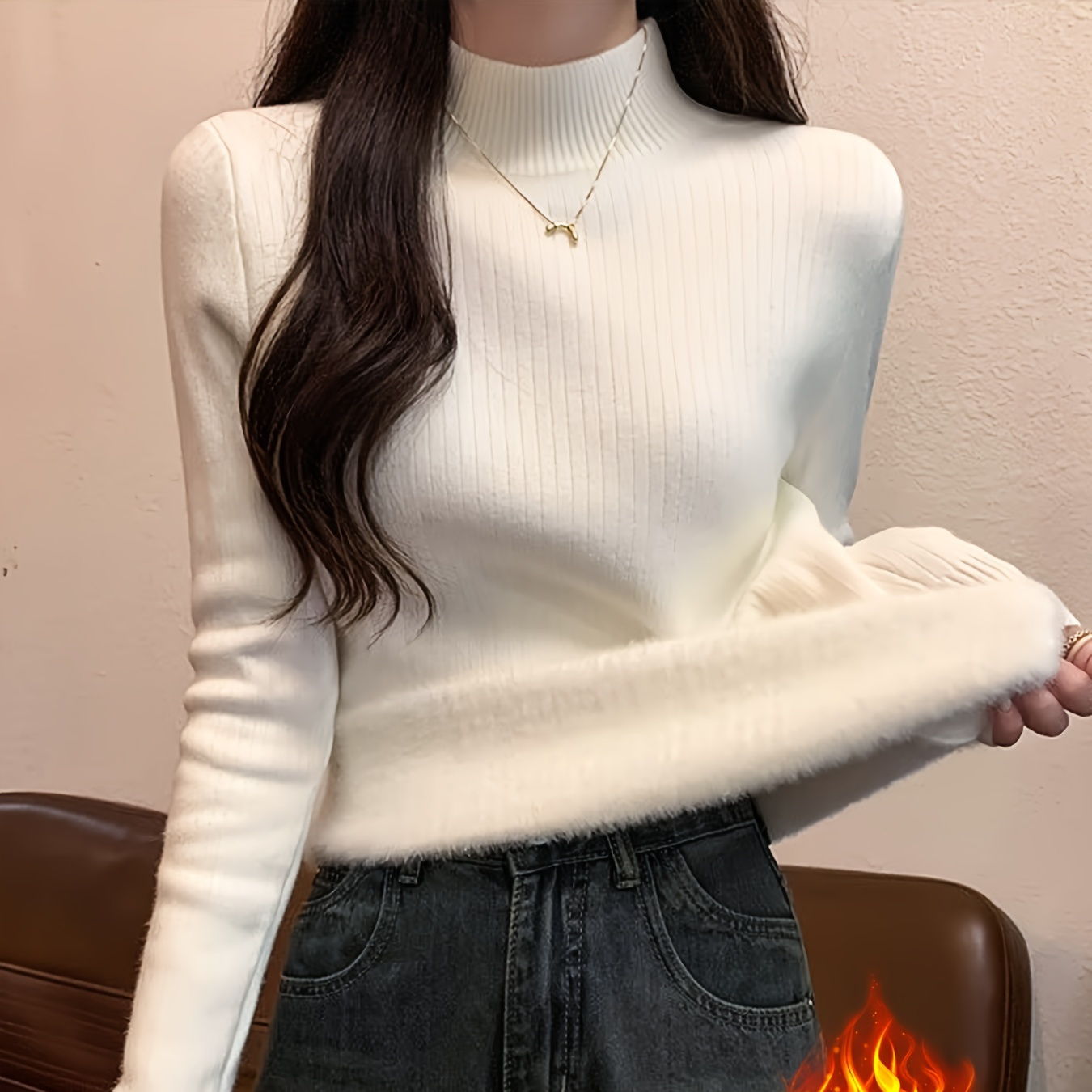 

Women's Round Neck Plain Color Warm Knitted Sweater Pullover