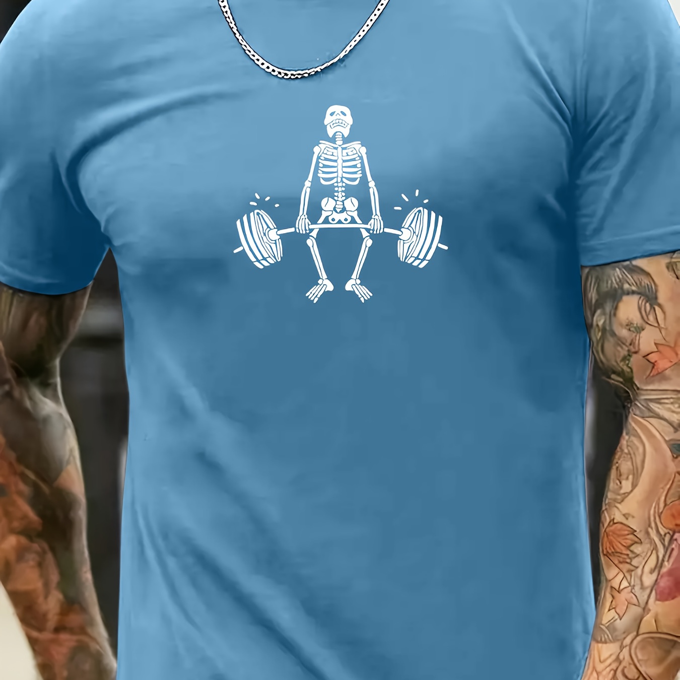 

Skeleton Weightlifting Print T Shirt, Tees For Men, Casual Short Sleeve T-shirt For Summer