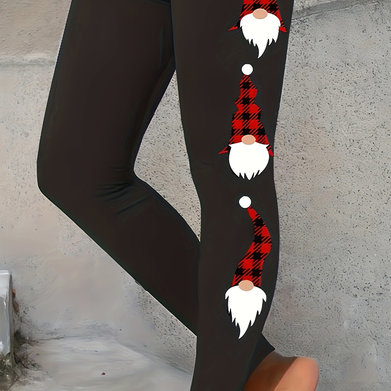 Christmas Santa Claus Print Leggings, Casual Elastic Waist Skinny Leggings, Women's Clothing