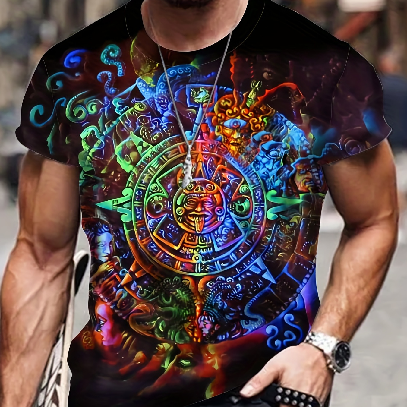 Colorful 3D Print Men's Pajama T-shirt - Slim Fit Graphic Tee for Casual Loungewear in Summer