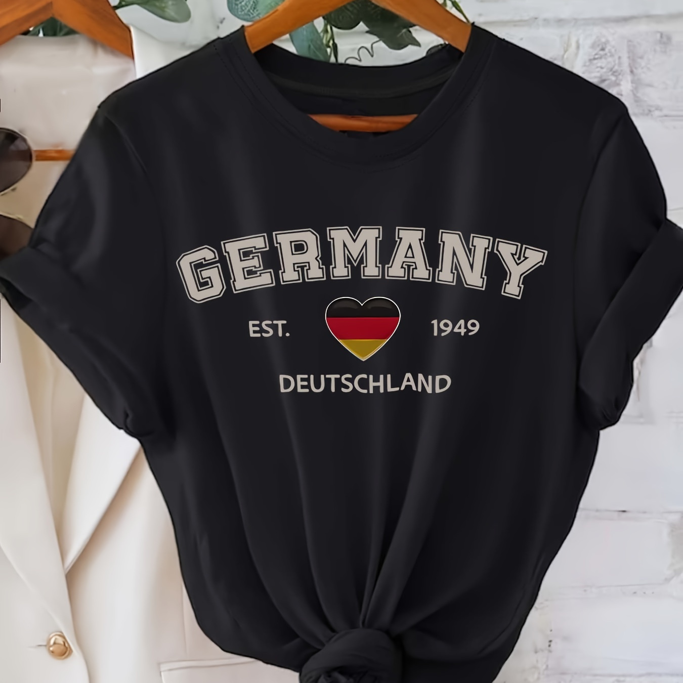 

Germany Letter Print T-shirt, Short Sleeve Crew Neck Casual Top For Summer & Spring, Women's Clothing