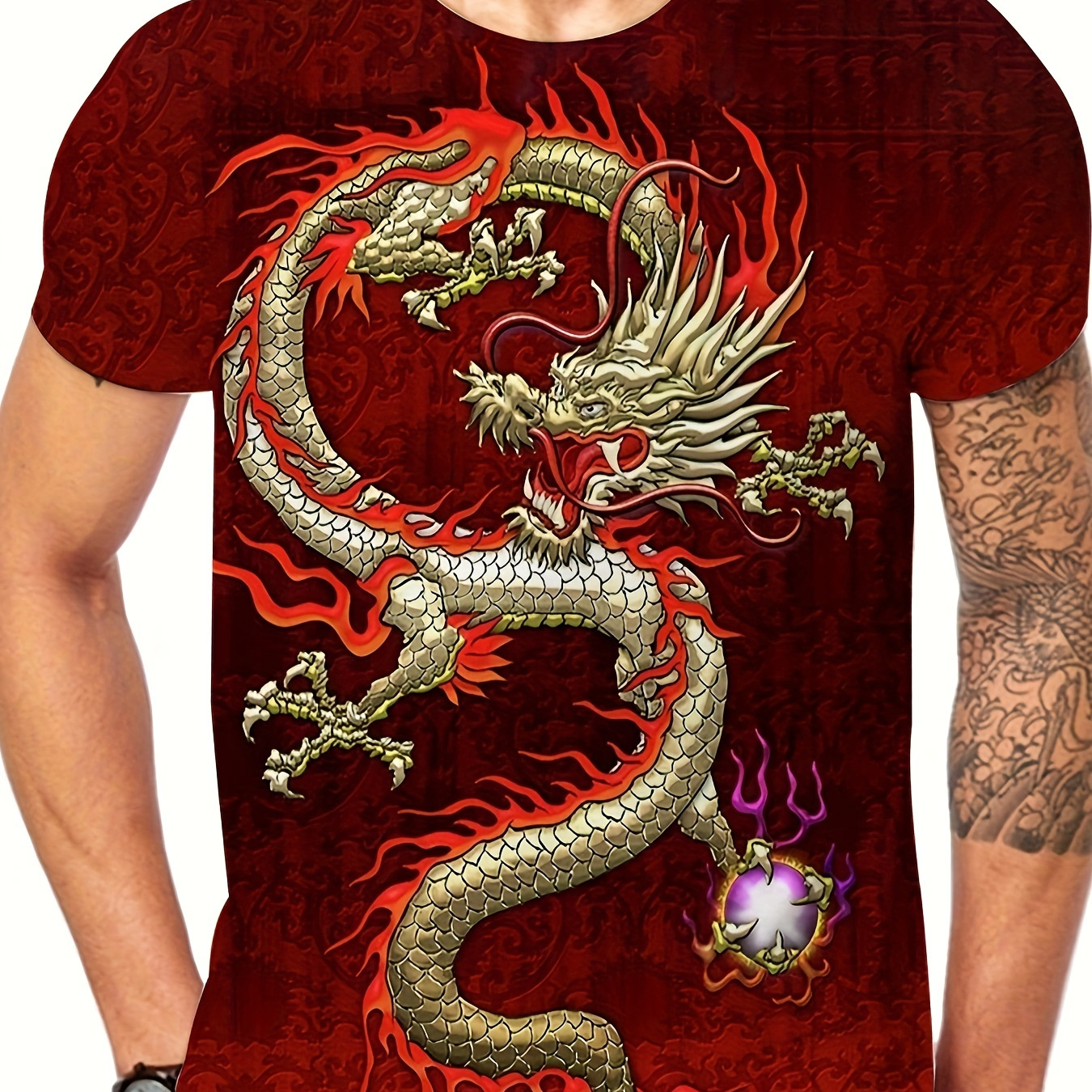 

Dragon Print, Men's Graphic Design Crew Neck Active T-shirt, Casual Comfy Tees Tshirts For Summer, Men's Clothing Tops For Daily Gym Workout Running