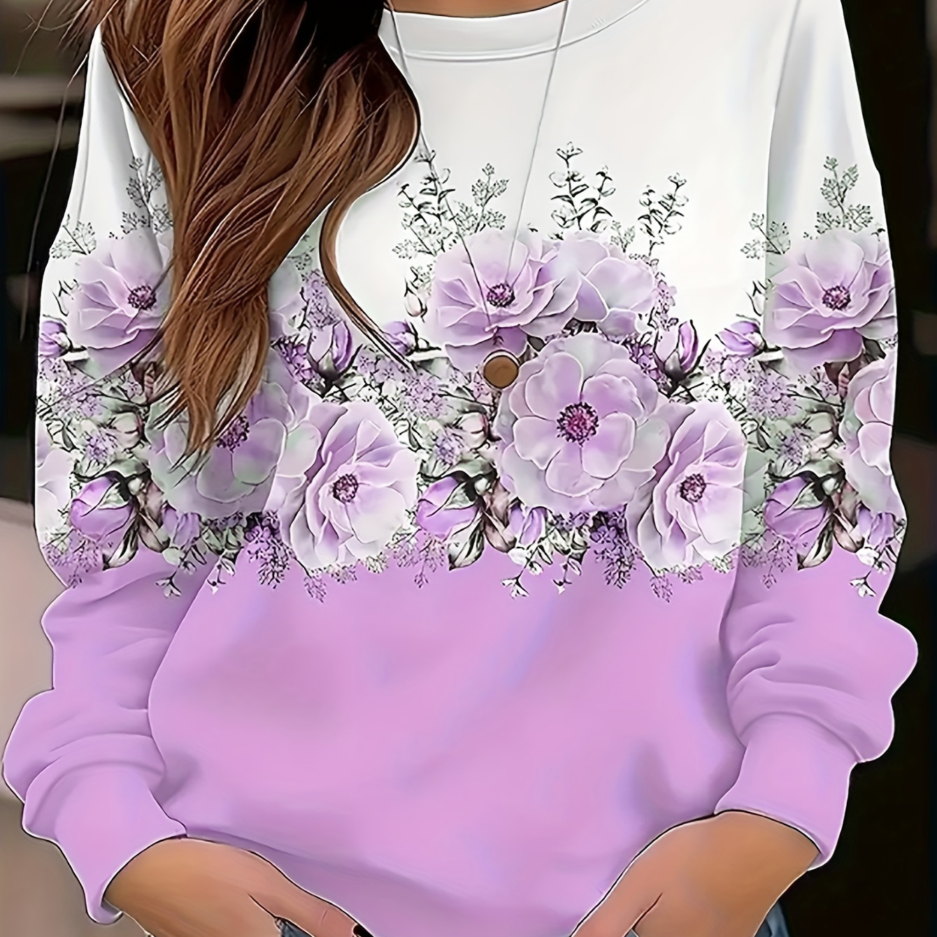 

Floral Print Pullover Sweatshirt, Casual Long Sleeve Crew Neck Sweatshirt For Fall & Winter, Women's Clothing