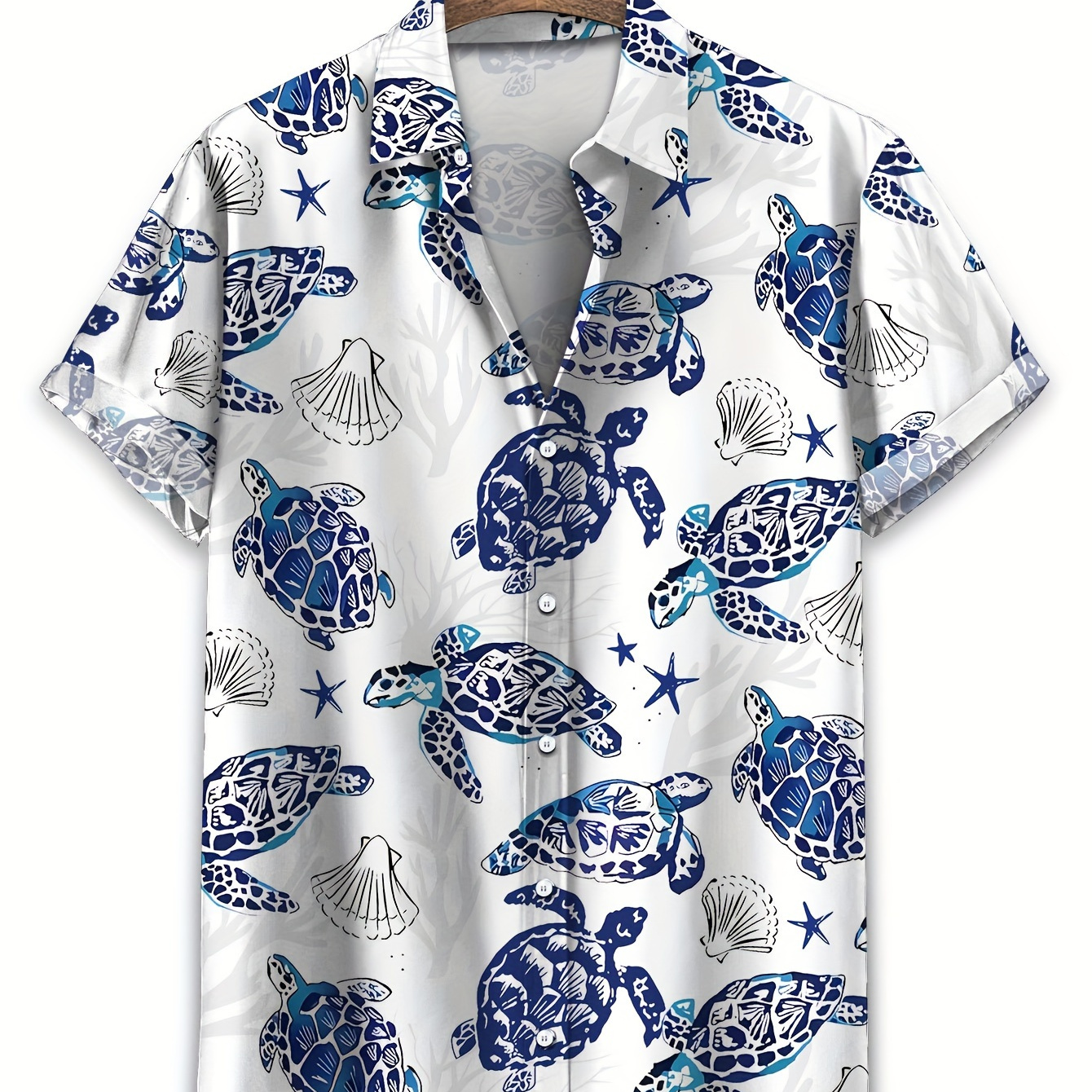 

Turtle Print Men's Summer Fashionable And Simple Short Sleeve Button Casual Lapel Shirt, Trendy And Versatile, Suitable For Dates, Beach Holiday, As Gifts