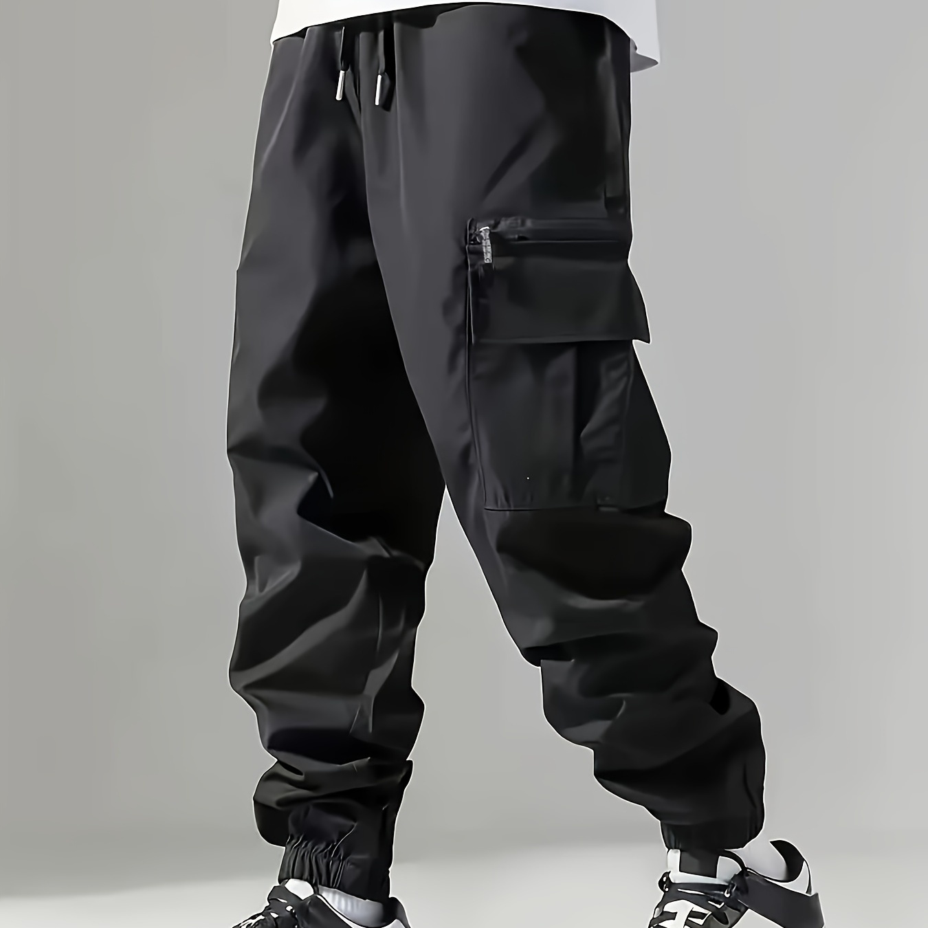 

Men's Hip-hop Zip Pocket Jogger Cargo Pants Polyester Drawstring Waist Loose--season Sweatpants