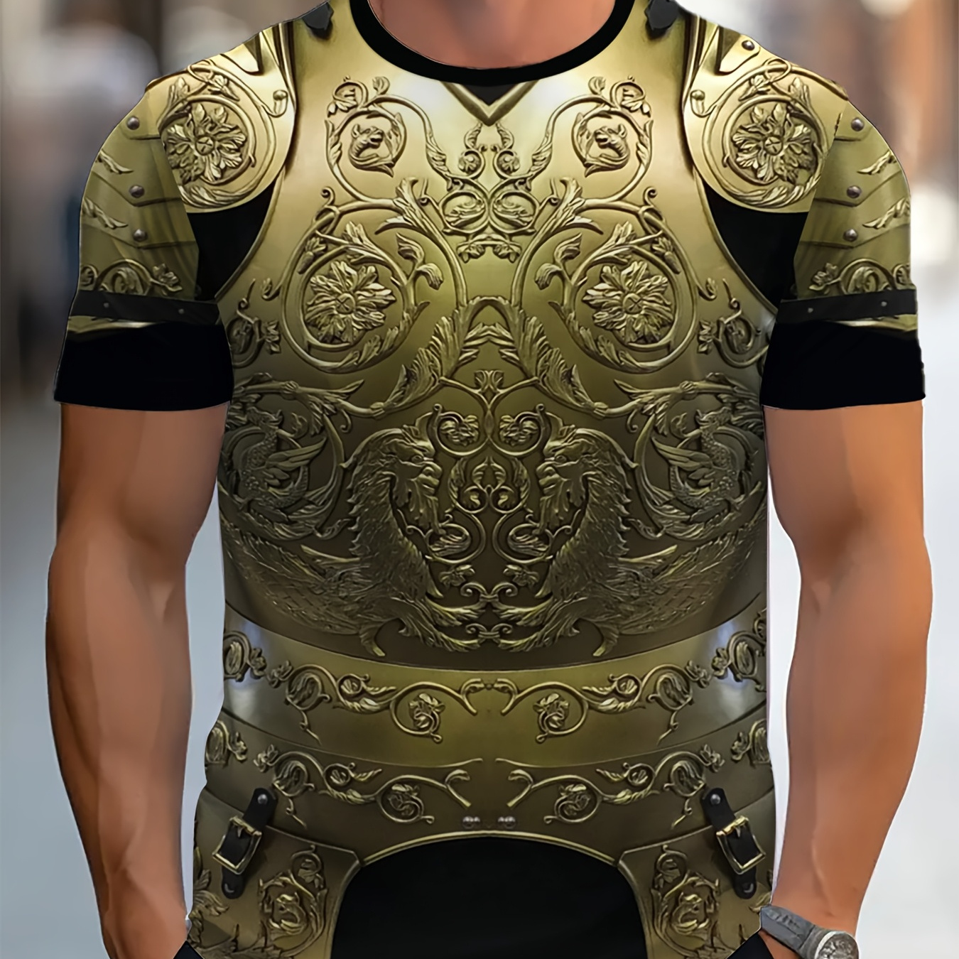 

Unisex Medieval Armor Design T-shirt, 3d , Polyester & Spandex , Casual Crew Neck, Slight Stretch, Knit Fabric, Regular Fit, Novelty Tee With For Home, Outdoor, Camping, Party, Cosplay