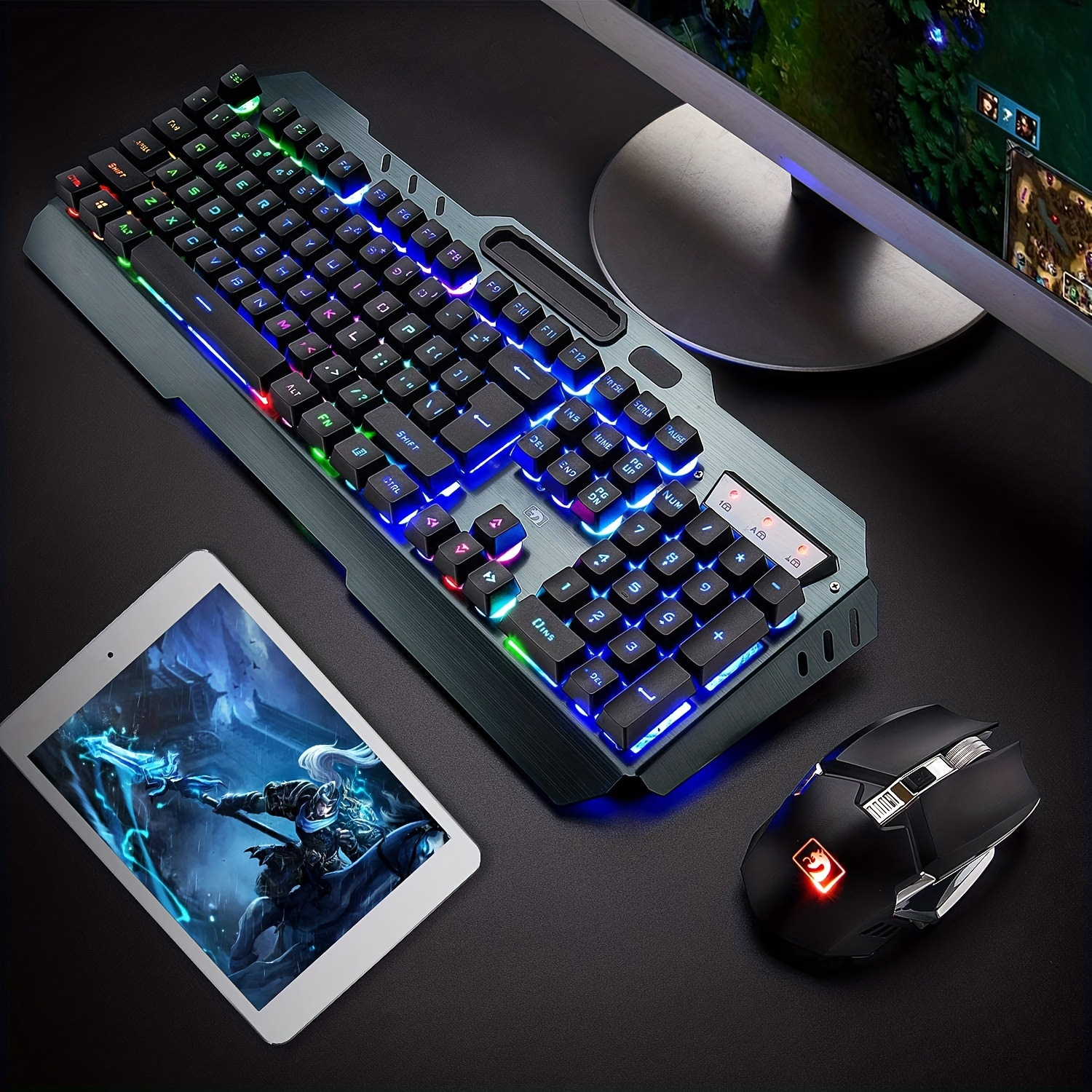 USB Filaire 60% Clavier Mécanique Mini 68 Touches RVB Gaming Clavier Souris  Set + 6400 DPI Ultralight Honeycomb Gaming Mouse + Tapis de Souris + 108