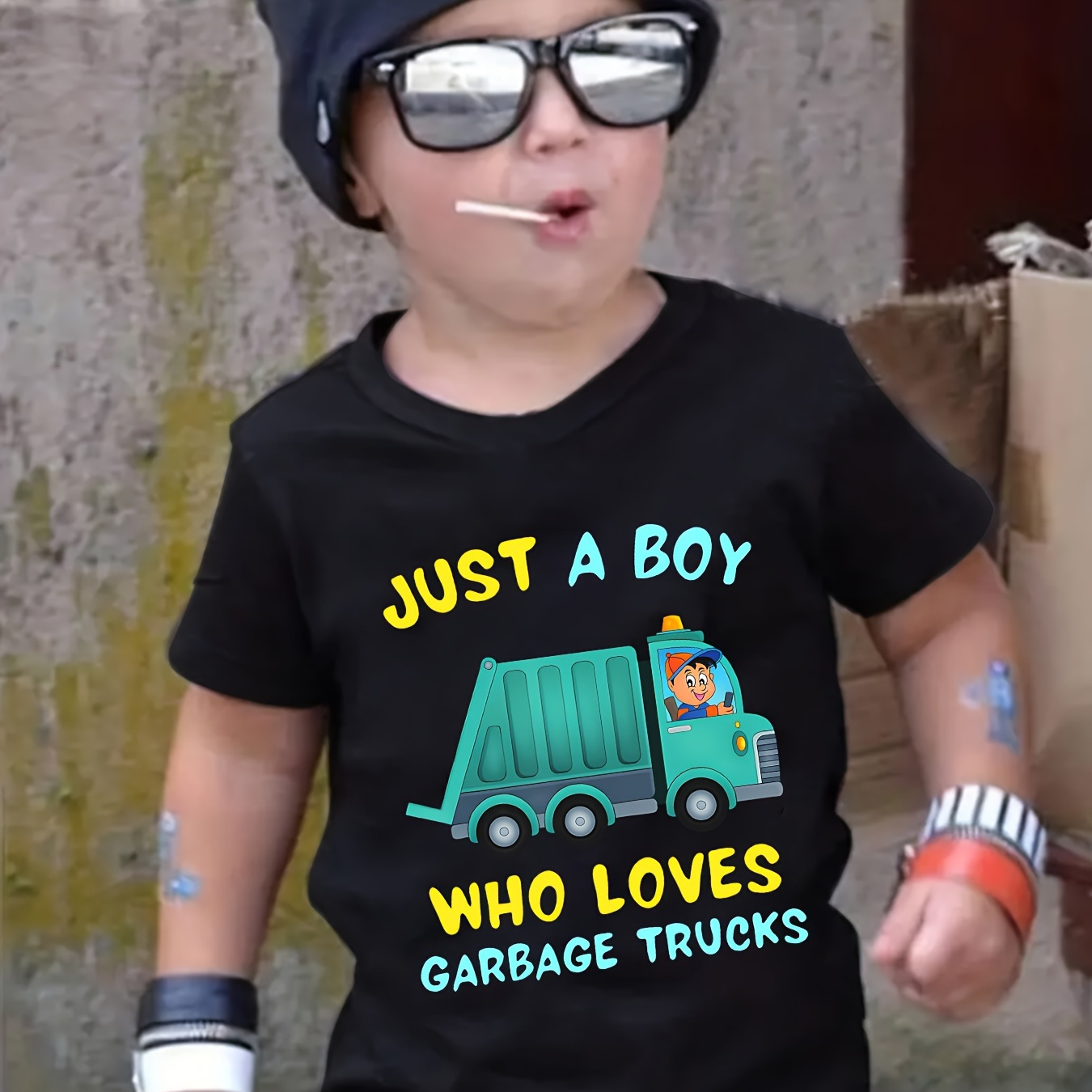 

just A Boy Who Loves Garbage Trucks"- Engaging Visuals, Casual Short Sleeve T-shirts For Boys - Cool, Lightweight And Comfy Summer Clothes!