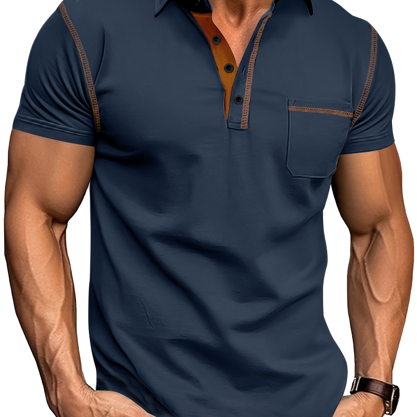 

Men's Summer Fashion Shirt - Casual Solid Color Short Sleeve With Stretchy Polyester , Button-up Collar, And Chest Pocket