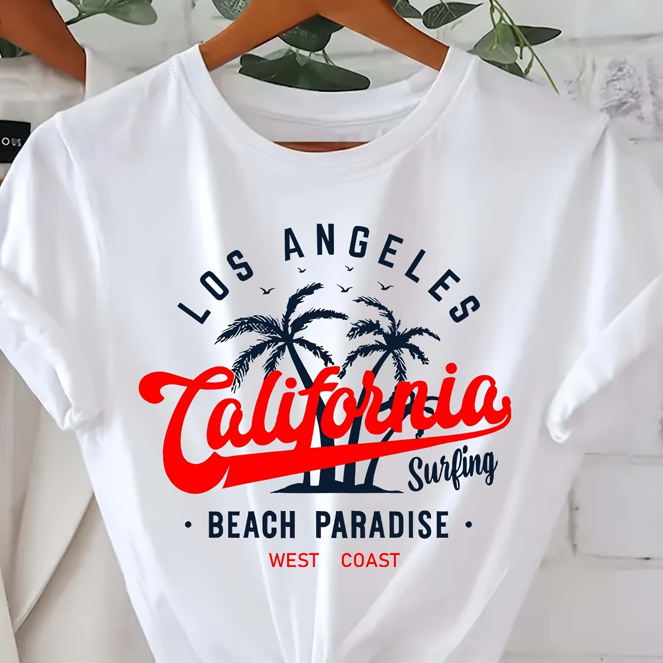 

California Print Crew Neck T-shirt, Casual Short Sleeve Top For Spring & Summer, Women's Clothing
