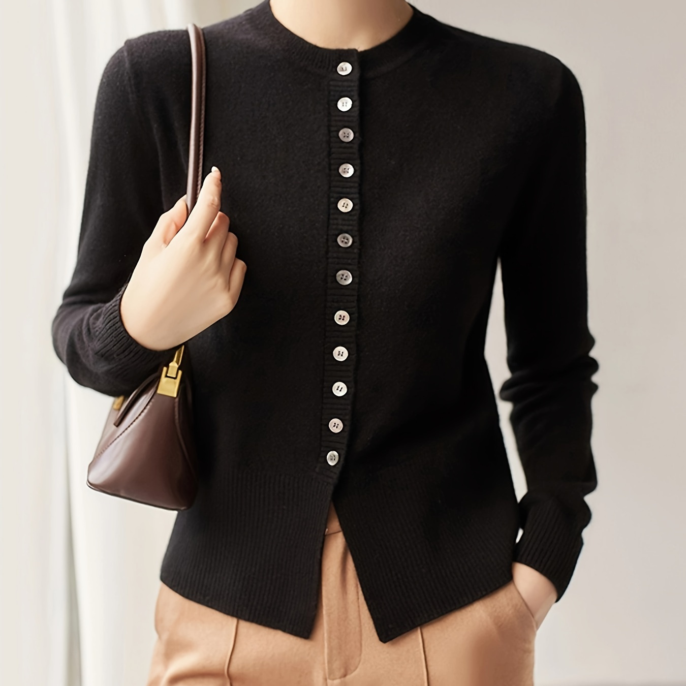 

Solid Button Front Cardigan, Casual Long Sleeve Cardigan, Women's Clothing