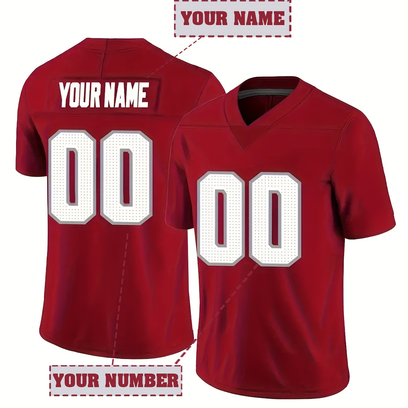 

Boy's Solid Color Personalized Football Jersey - Customizable Name And Number Embroidery Short Sleeve V Neck T-shirt, Quick-drying Fitness Sports Rugby Set As Gift