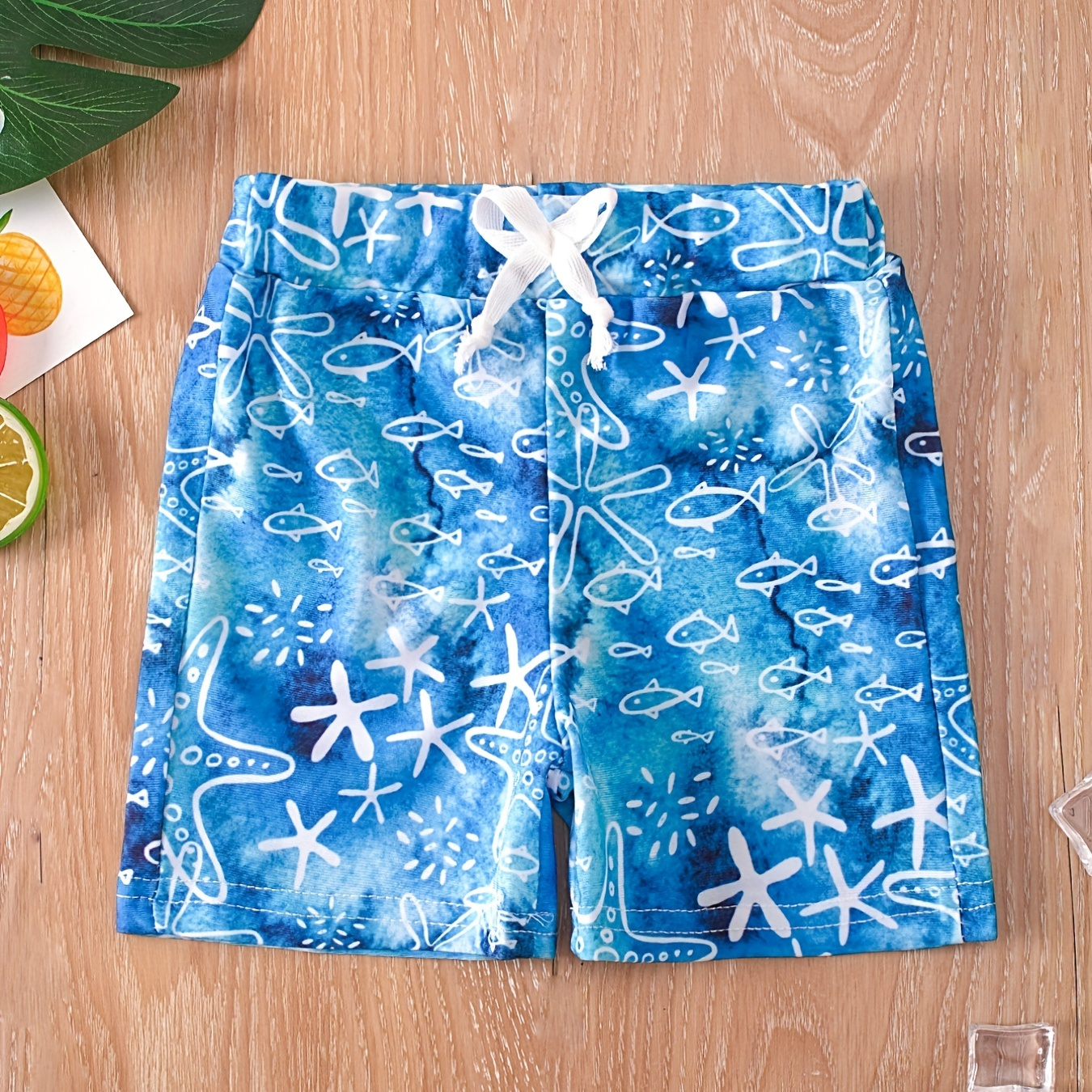 

Baby Boys Cute Cartoon Graphic Print Elastic Waist Drawstring Swim Trunk Clothes For Summer Beach Holiday