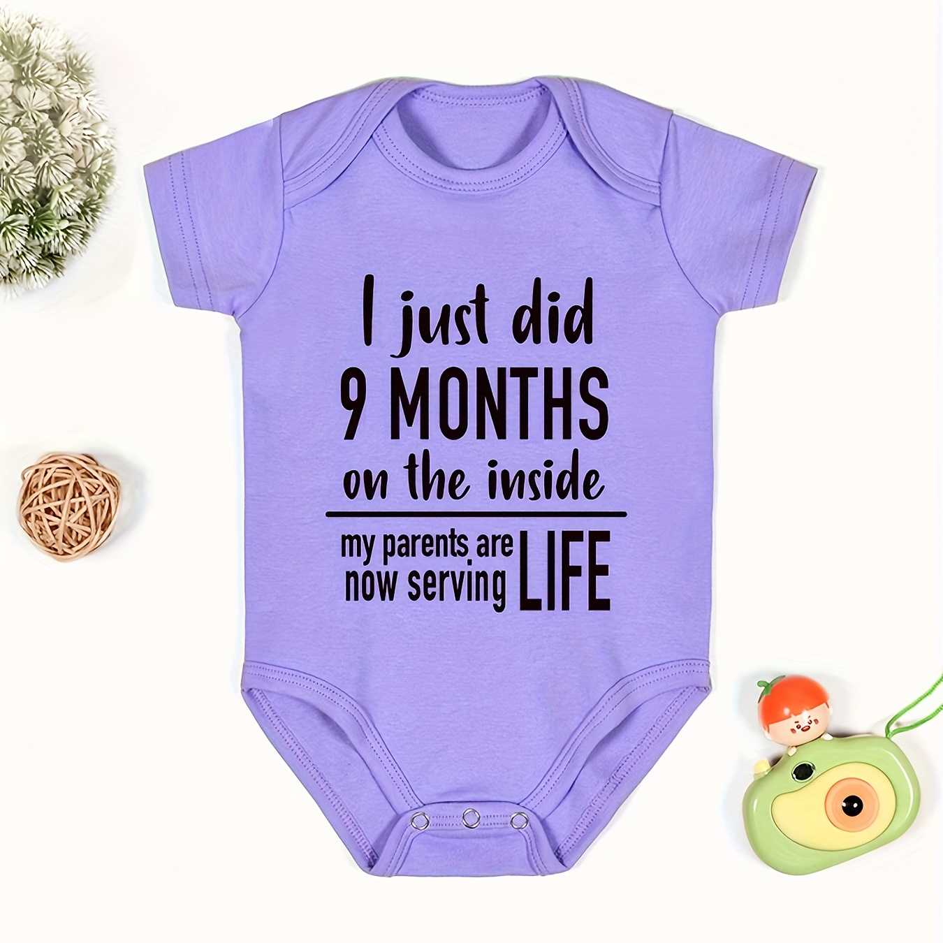 

Baby Boy's & Girl's "9 Months" Print Bodysuit, Comfy Short Sleeve Onesie, Infant's Clothing, As Gift