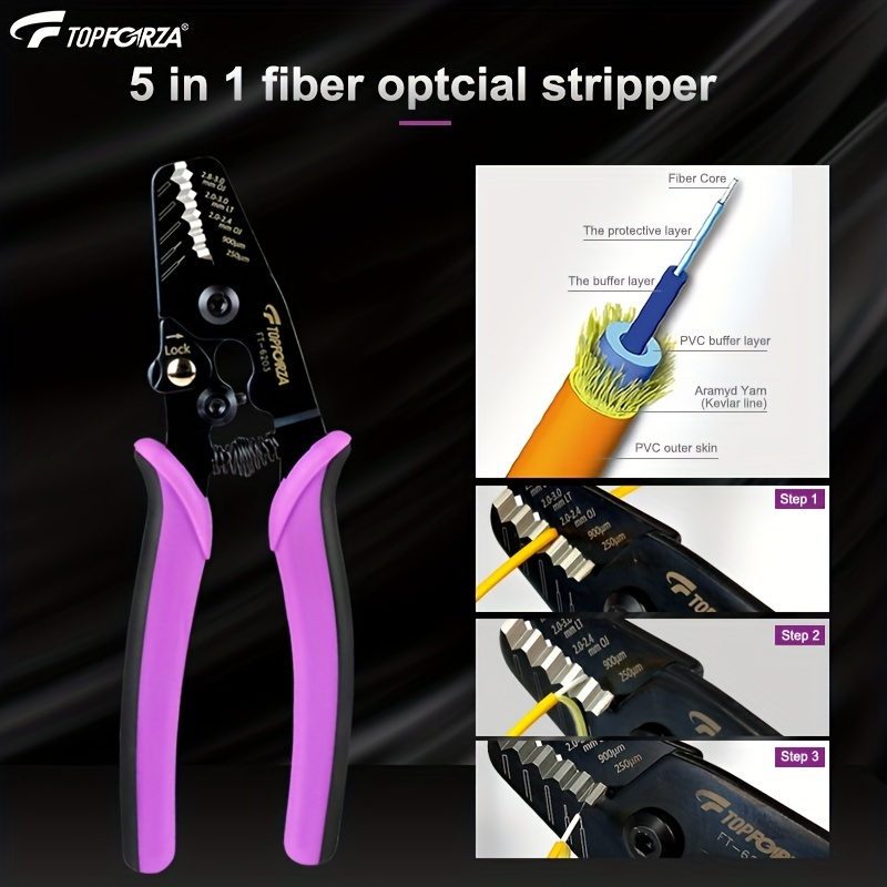 

1pc 5 Hole Fiber Optic Stripper Outside Fiber Jacket Stripping Plier Wire Stripper Tpr Handle 250um Acrylate Stripping Nippers