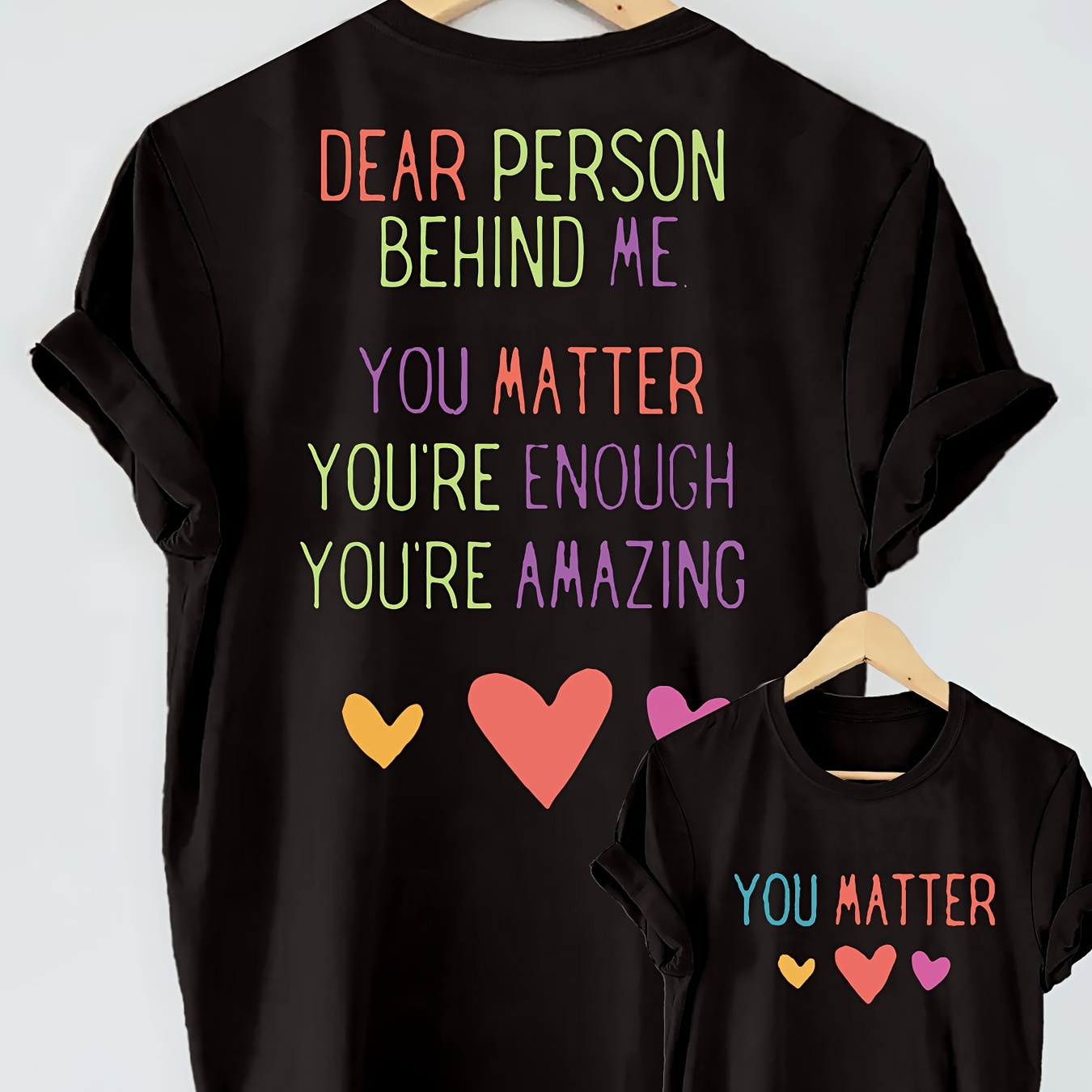 

Dear Person Behind Me Print T-shirt, Short Sleeve Crew Neck Casual Top For Summer & Spring, Women's Clothing